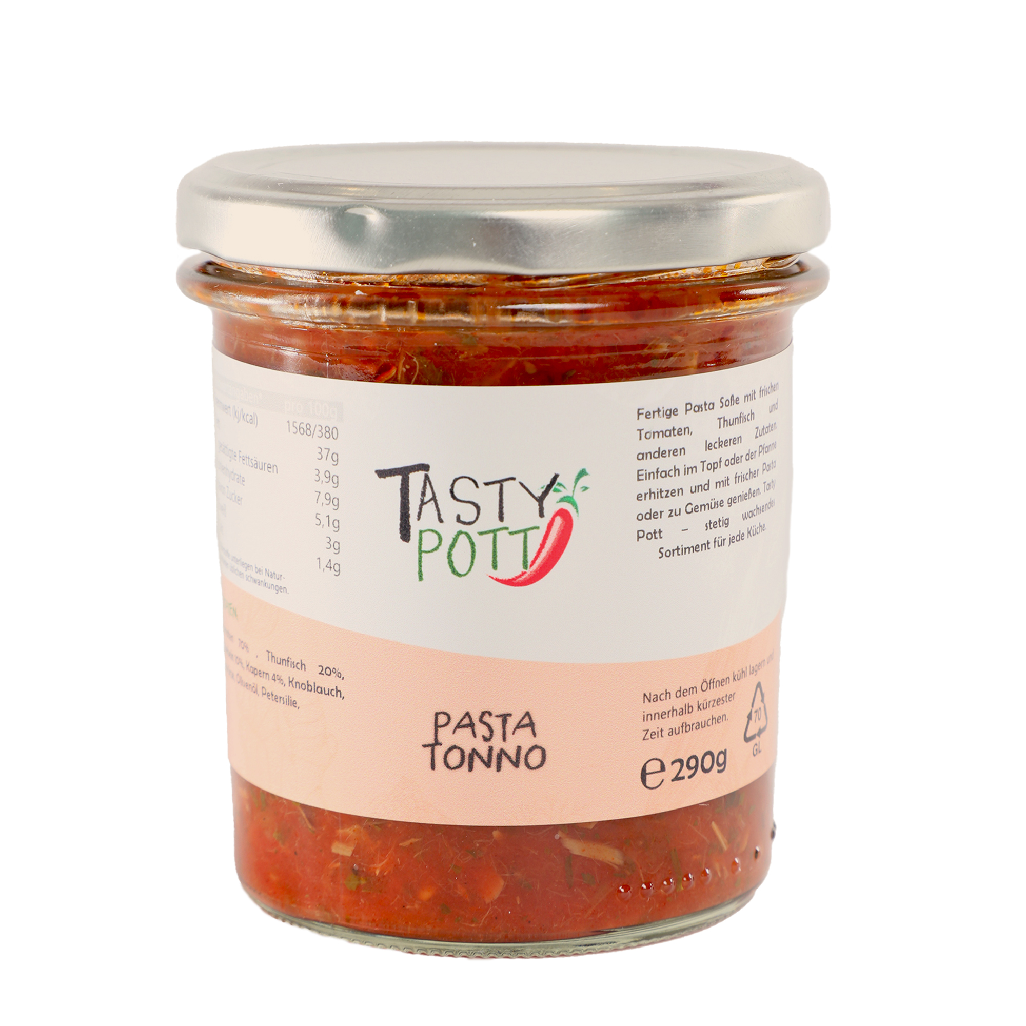 Pasta Tonno Pastasoße - Thunfisch Sauce - 290g Glas von Tasty Pott