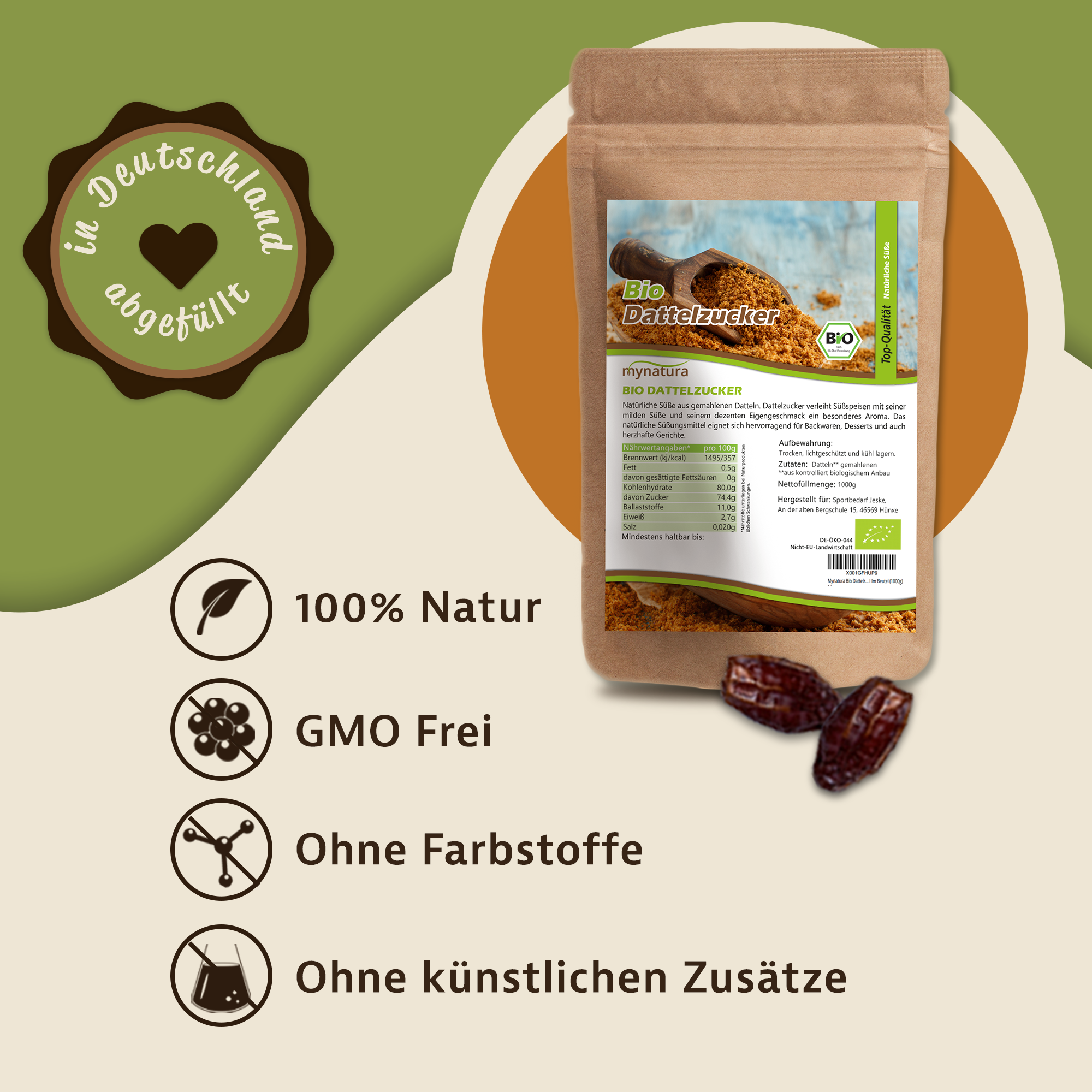 Bio Dattelzucker – natürlicher Zuckerersatz aus 100 % gemahlenen Datteln | unraffiniert, vegan & nachhaltig 1Kg Bio Dattelzucker – natürlicher Zuckerersatz aus 100 % gemahlenen Datteln | unraffiniert, vegan & nachhaltig 1Kg