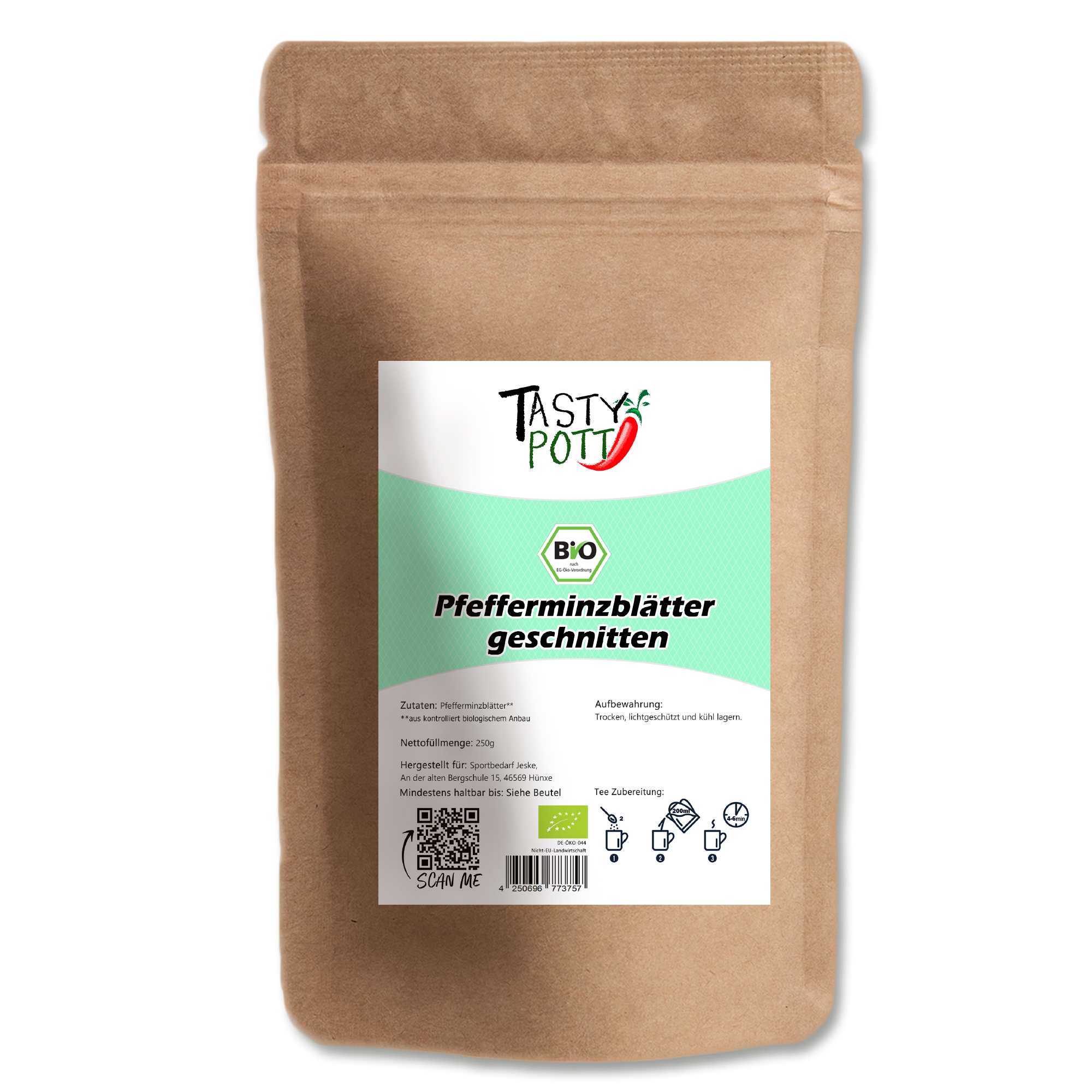 Bio Pfefferminzblätter geschnitten - Minze getrocknet - 250g Beutel von Tasty Pott