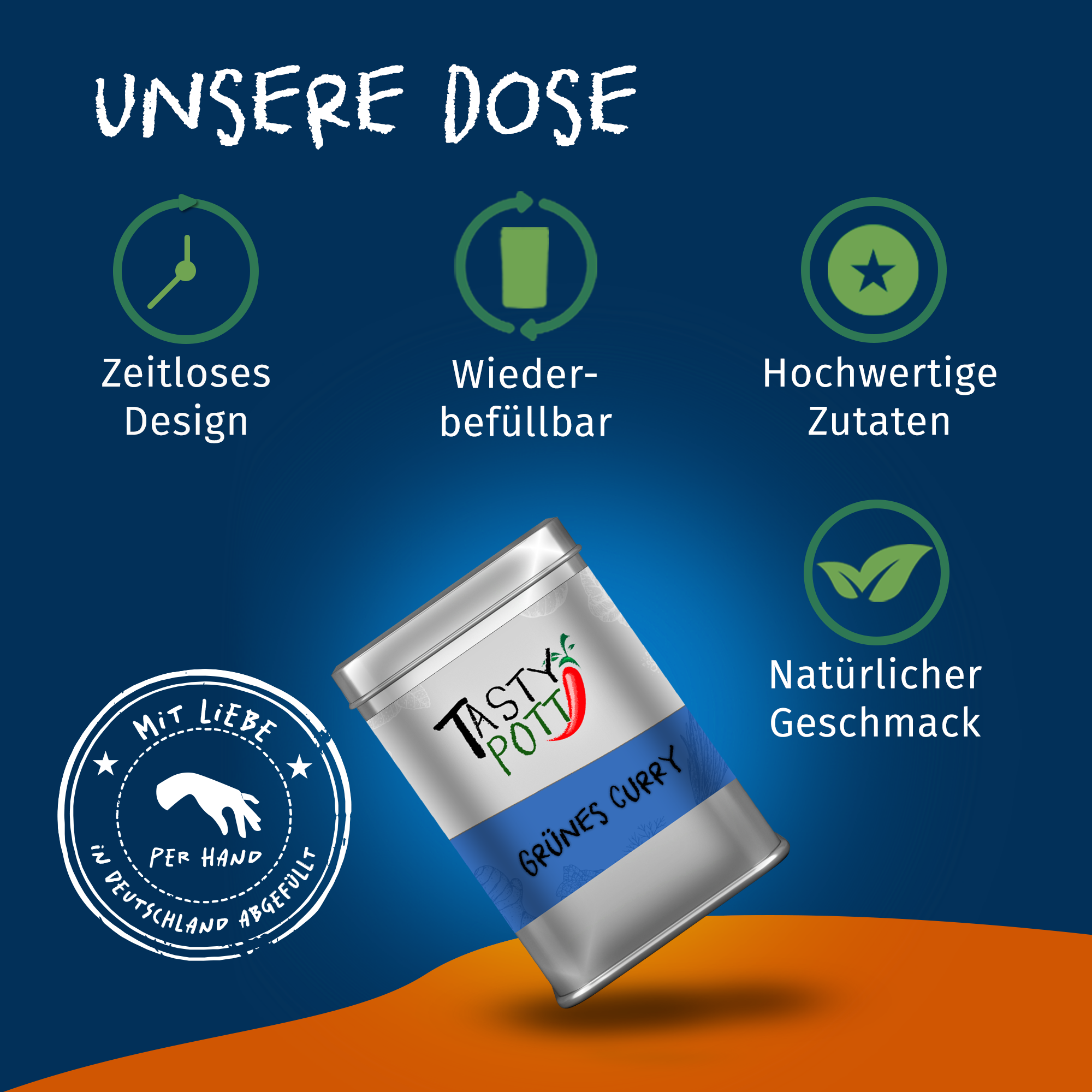 Grünes Curry Gewürz - Thai Curry | 60g Dose Tasty Pott   Grünes Curry Gewürz - Thai Curry | 60g Dose Tasty Pott