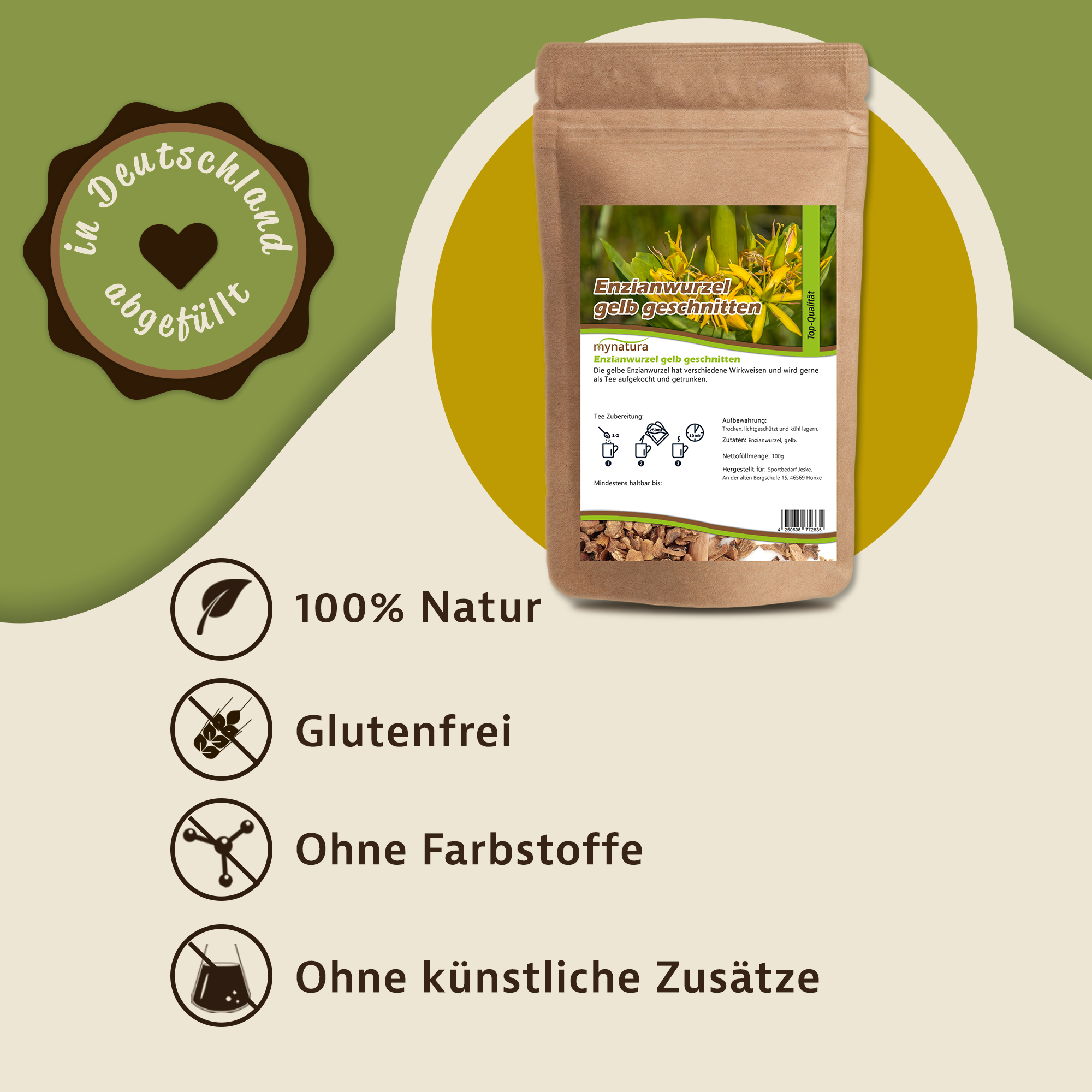 Mynatura Enzianwurzel, gelb, geschnitten und getrocknet 250g