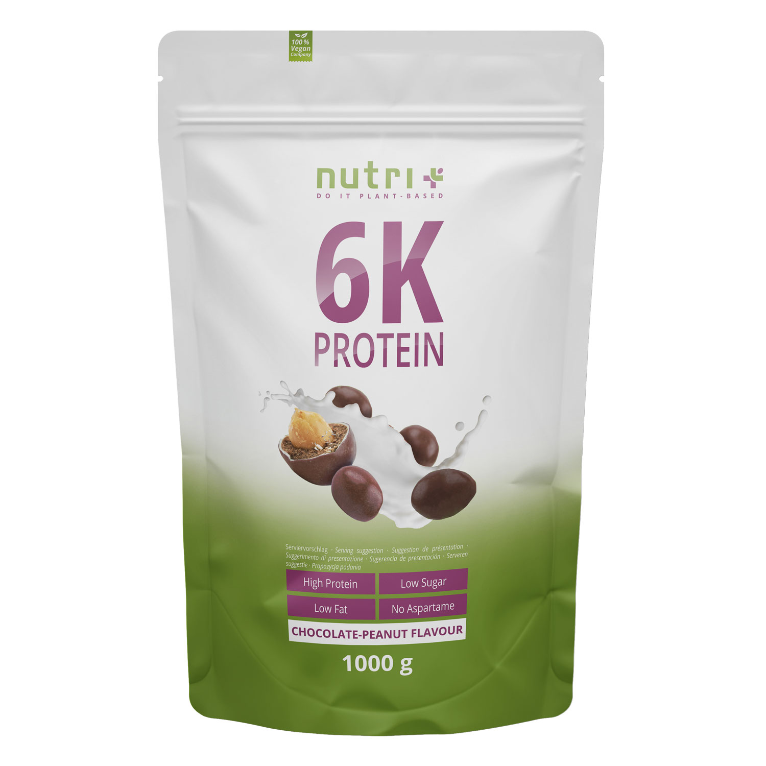 Nutri+  6k Protein Eiweißpulver Schokolade Erdnuss 2x1 kg