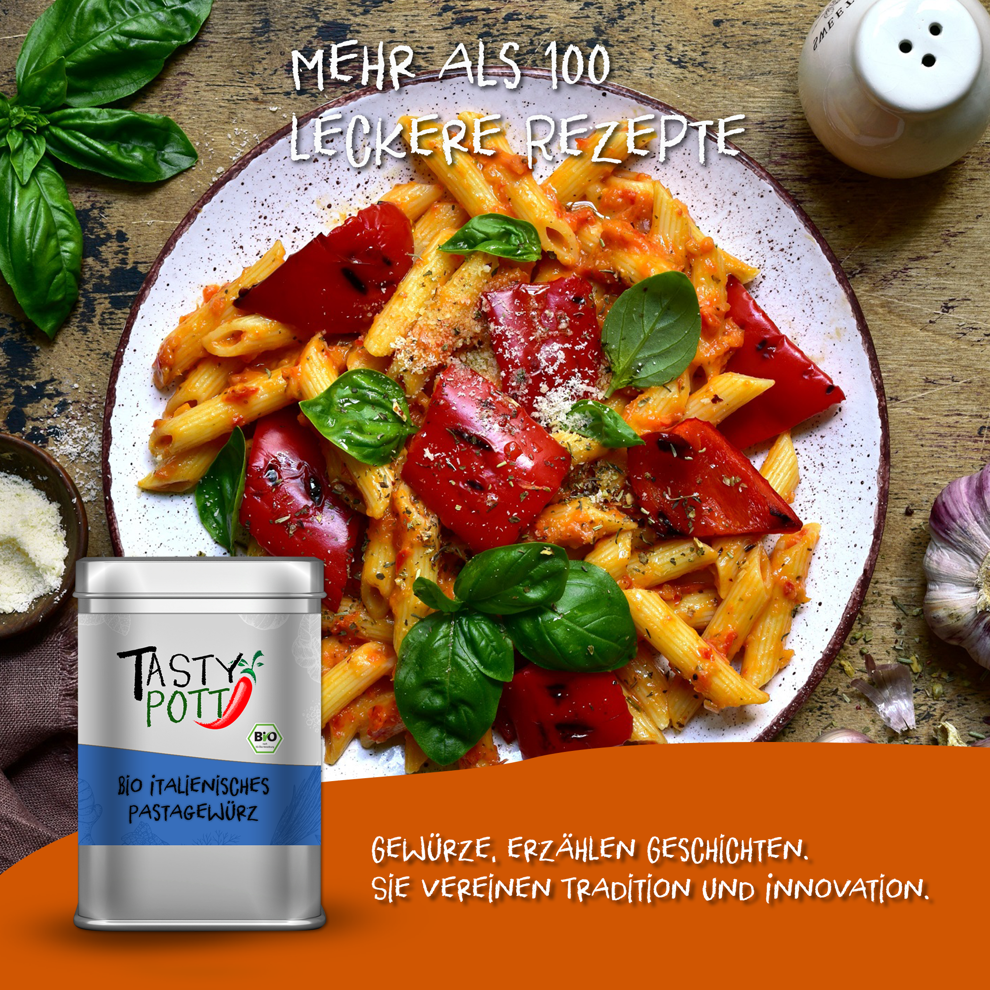  Italienisches Bio Pastagewürz - aromatisches Pasta Gewürz | 100g Dose Tasty Pott  