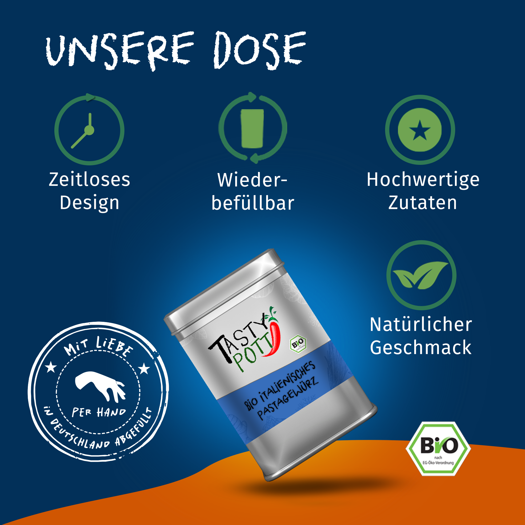 Italienisches Bio Pastagewürz - aromatisches Pasta Gewürz | 100g Dose Tasty Pott  