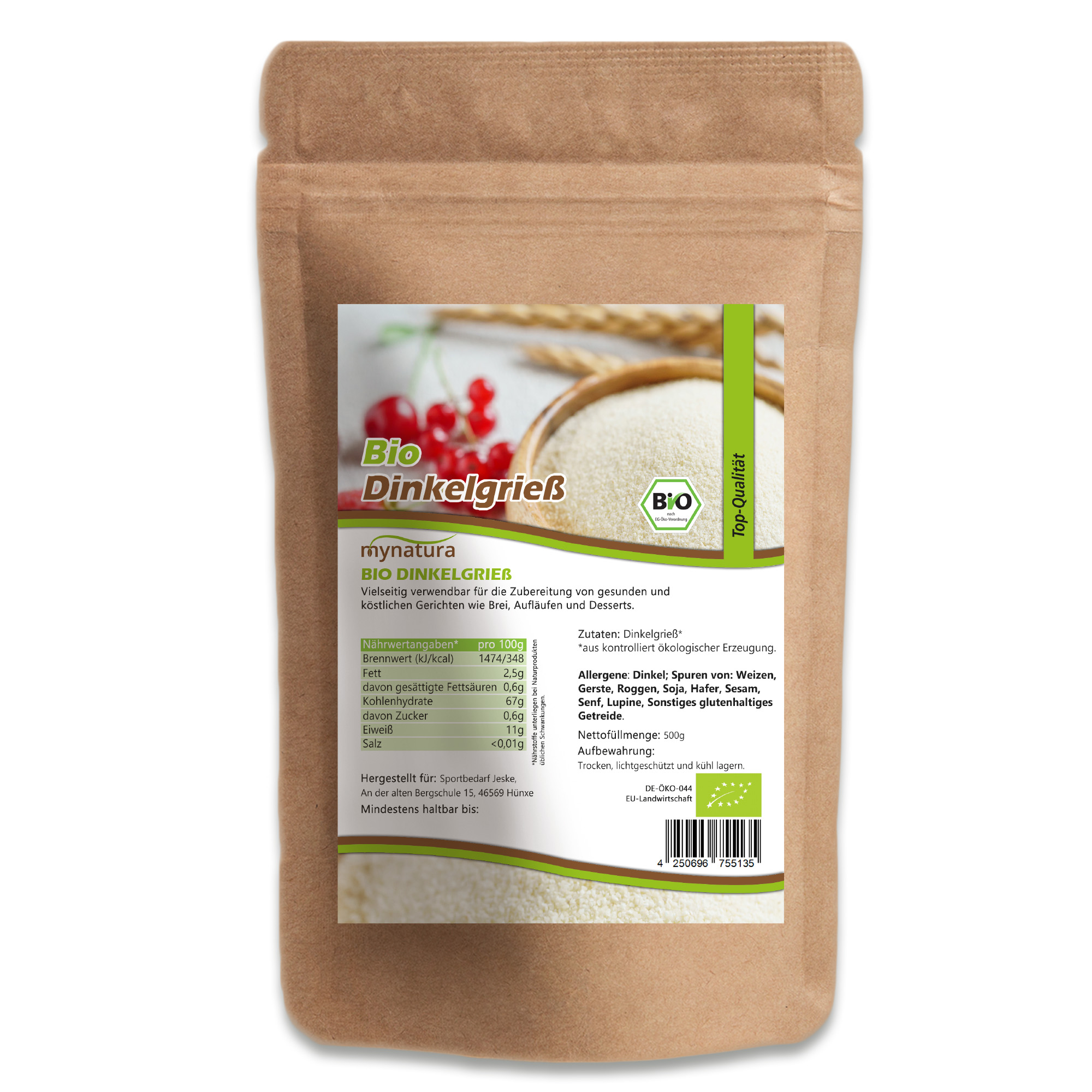Bio Dinkelgrieß von Mynatura – Vielseitiges Naturprodukt für süße und herzhafte Gerichte | Dinkel gemahlen, vegan & nachhaltig 1000g