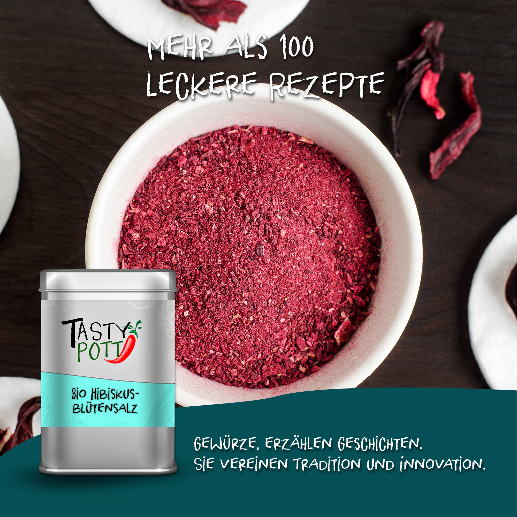 Hibiskusblütensalz - Bio Blütensalz Blüten Salz - 100g Dose Tasty Pott  