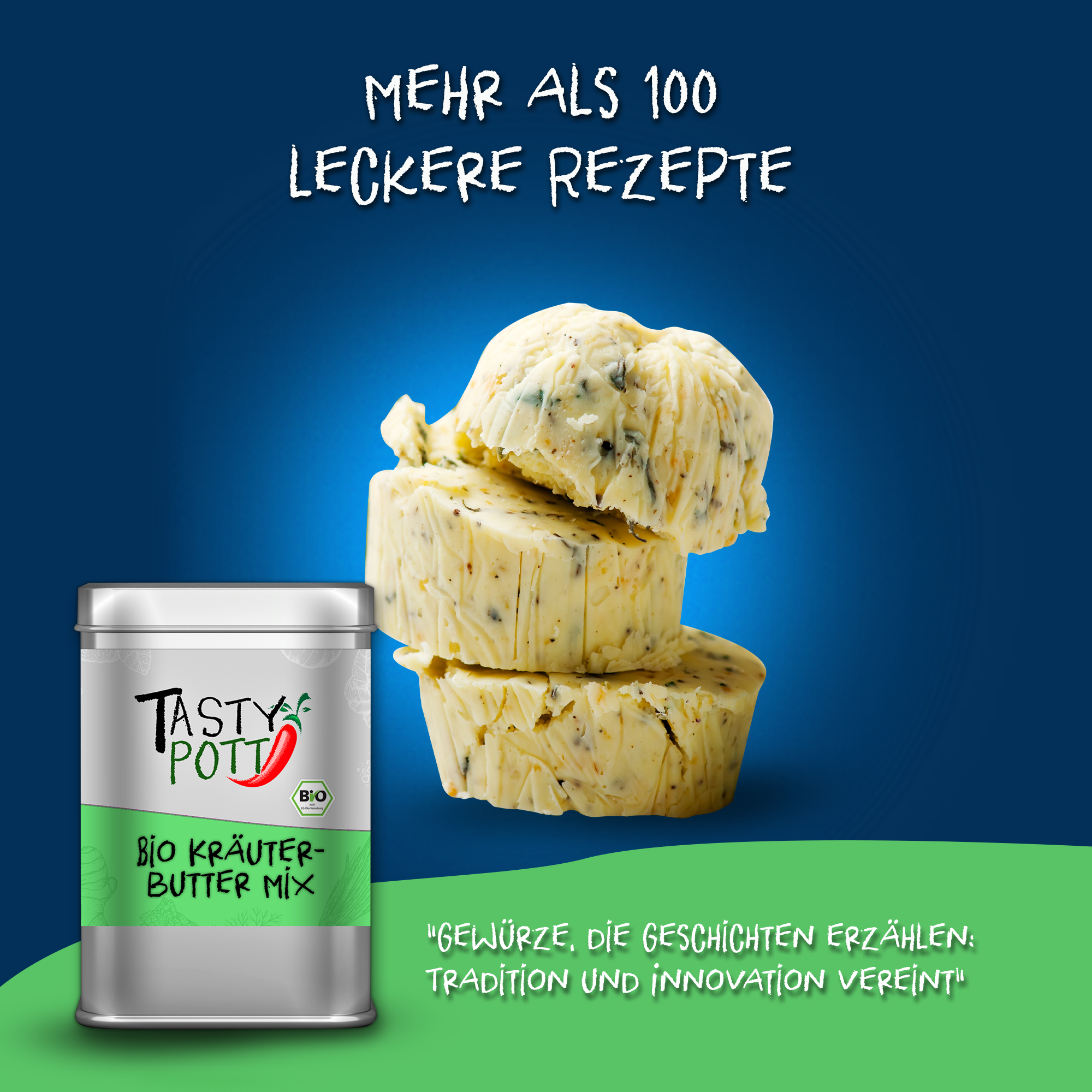 Bio Kräuterbutter Mix - Kräutermischung - 80g Dose von Tasty Pott Bio Kräuterbutter Mix - Kräutermischung - 80g Dose von Tasty Pott