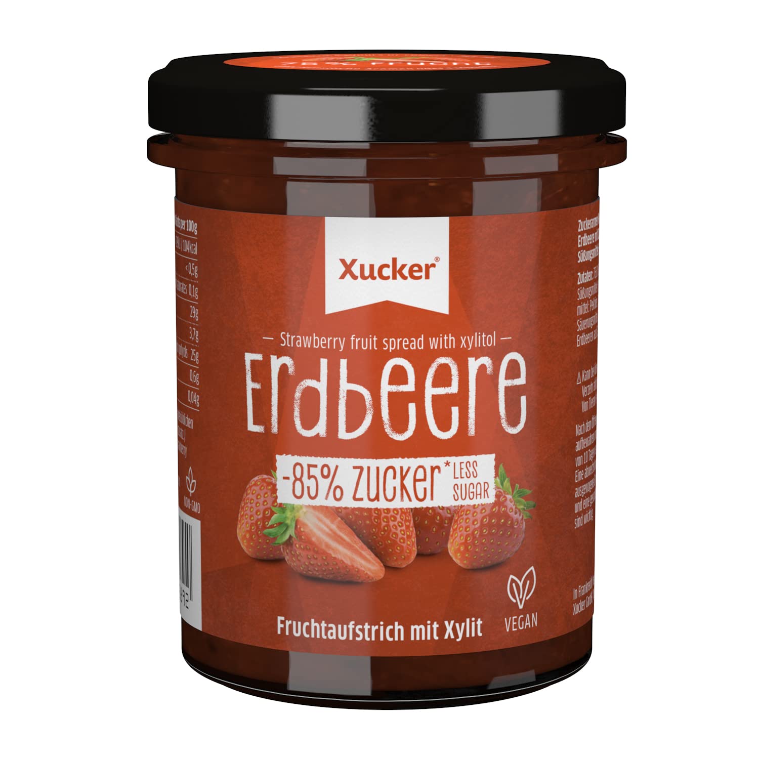 Xucker Fruchtaufstrich Erdbeere mit Xylit - Fruchtiger Brotaufstrich Erdbeere mit 74% Fruchtgehalt (