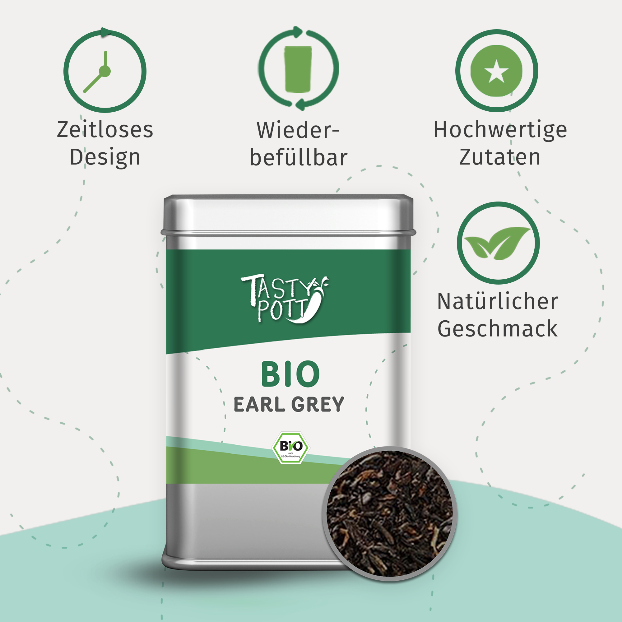 Bio Earl Grey Tee - Aromatisierter Schwarztee mit Bergamotte - 50g Dose von Tasty Pott Bio Earl Grey Tee - Aromatisierter Schwarztee mit Bergamotte - 50g Dose von Tasty Pott