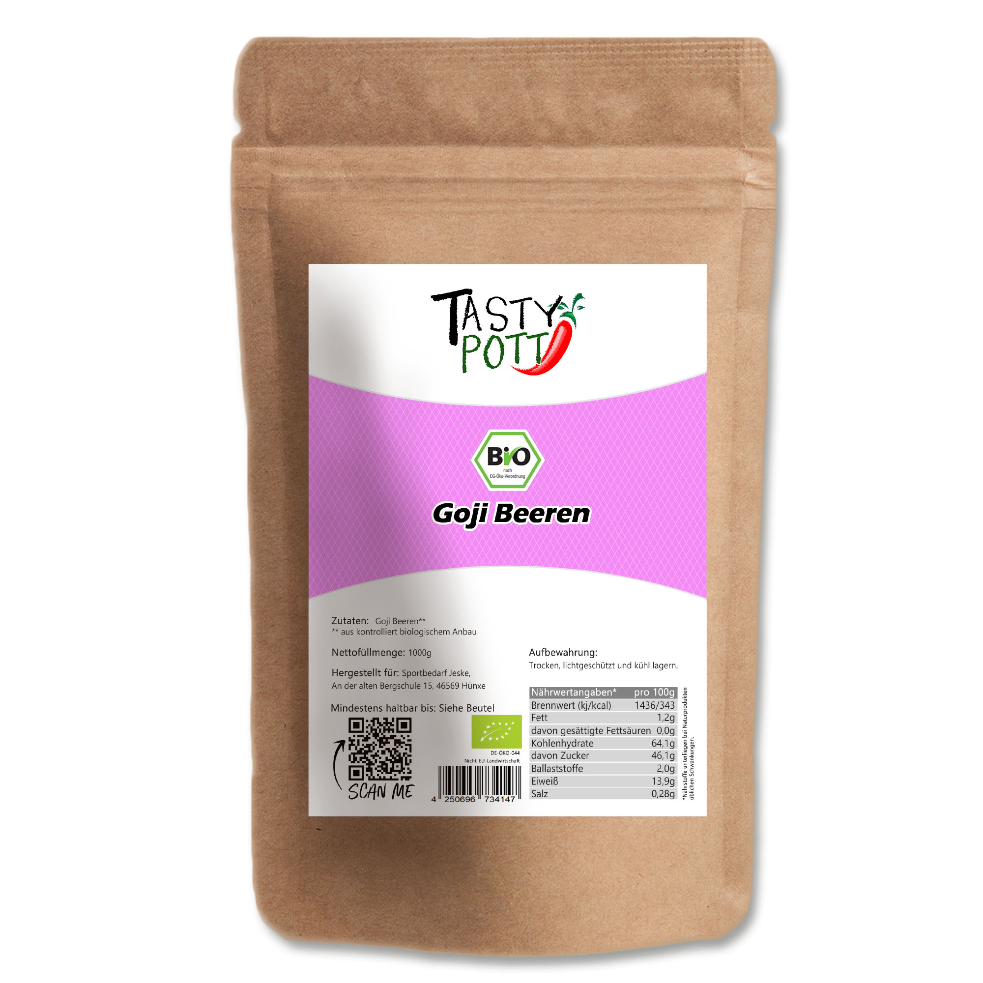 Goji Beeren in Bio Qualität - Goji-Beeren getrocknet - Superfood - 1kg von Tasty Pott