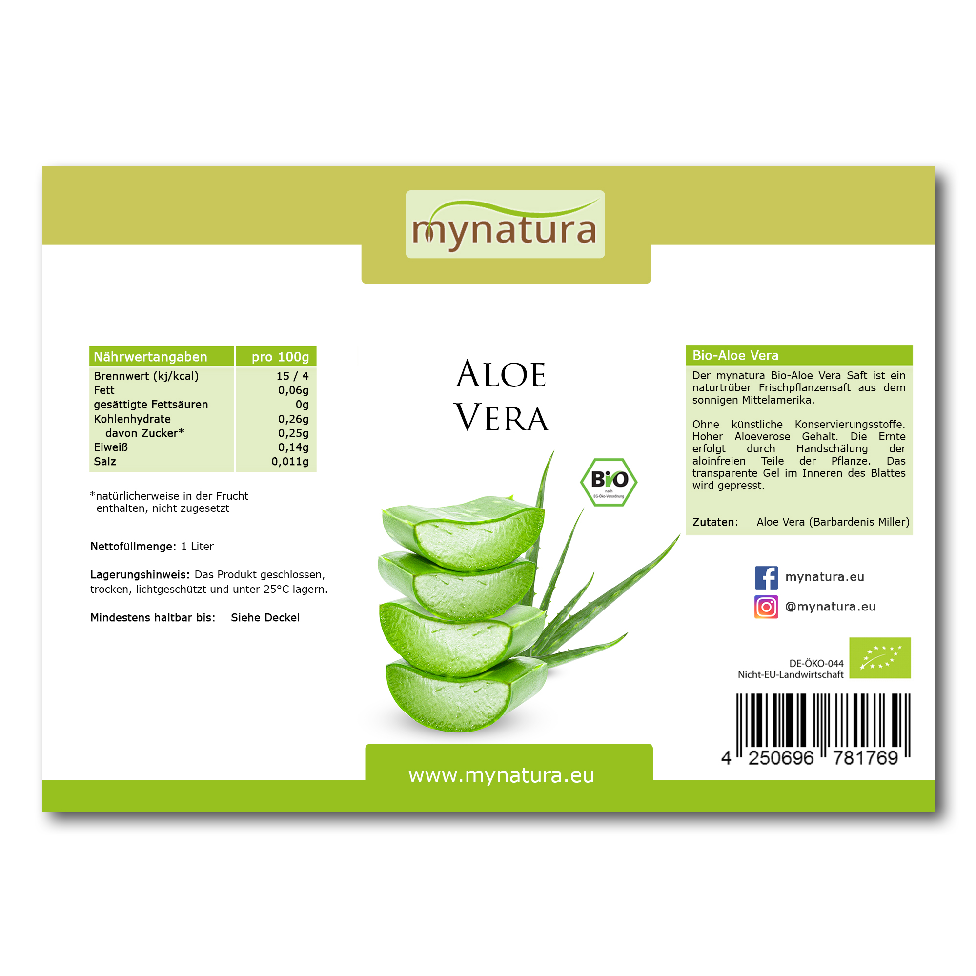 Mynatura Bio Aloe Vera 1L - Direktsaft Pflanzensaft