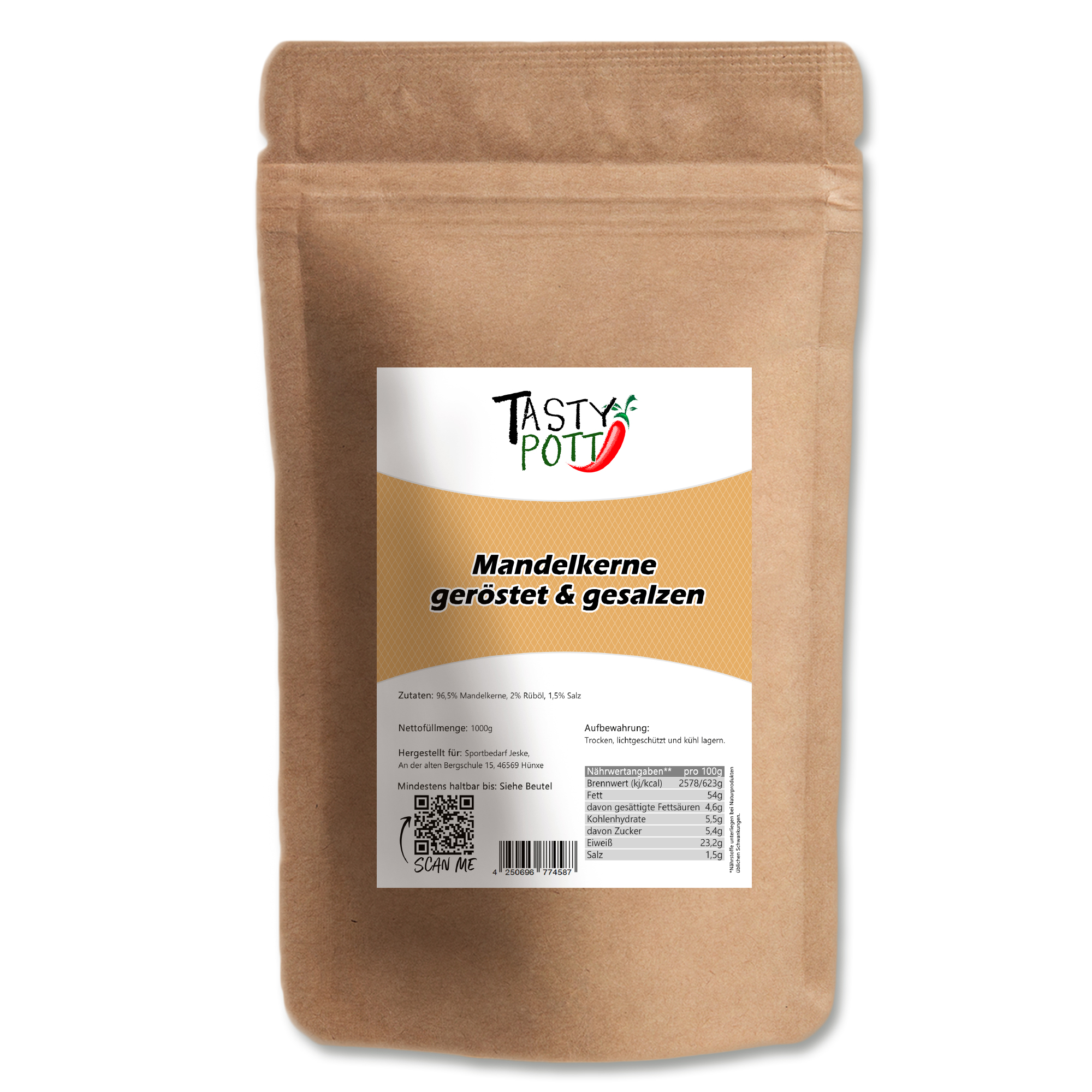 Mandel geröstet und gesalzen - Salzmandeln - 1kg Beutel von Tasty Pott 