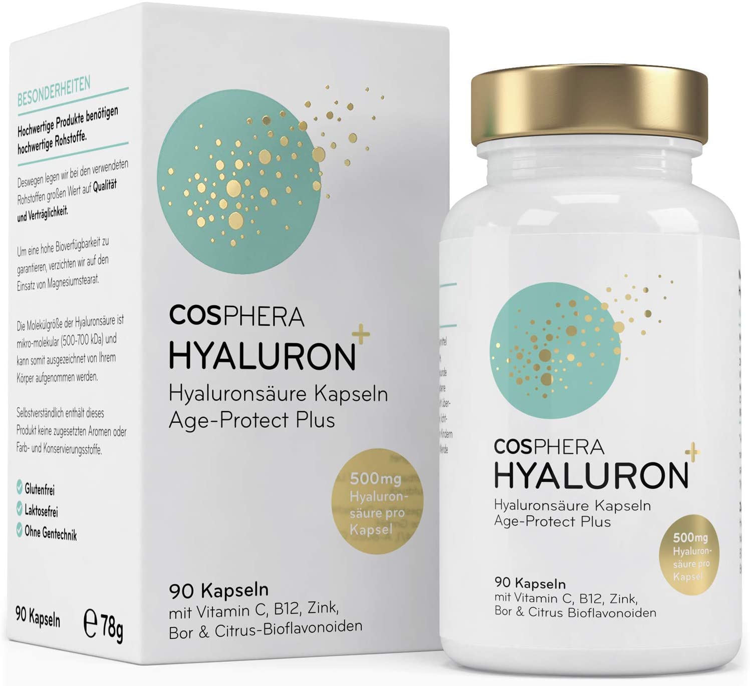 Cosphera - Hyaluronsäure Kapseln - Hochdosiert mit 500 mg pro Kapsel. 90 vegane Kapseln Cosphera - Hyaluronsäure Kapseln - Hochdosiert mit 500 mg pro Kapsel. 90 vegane Kapseln