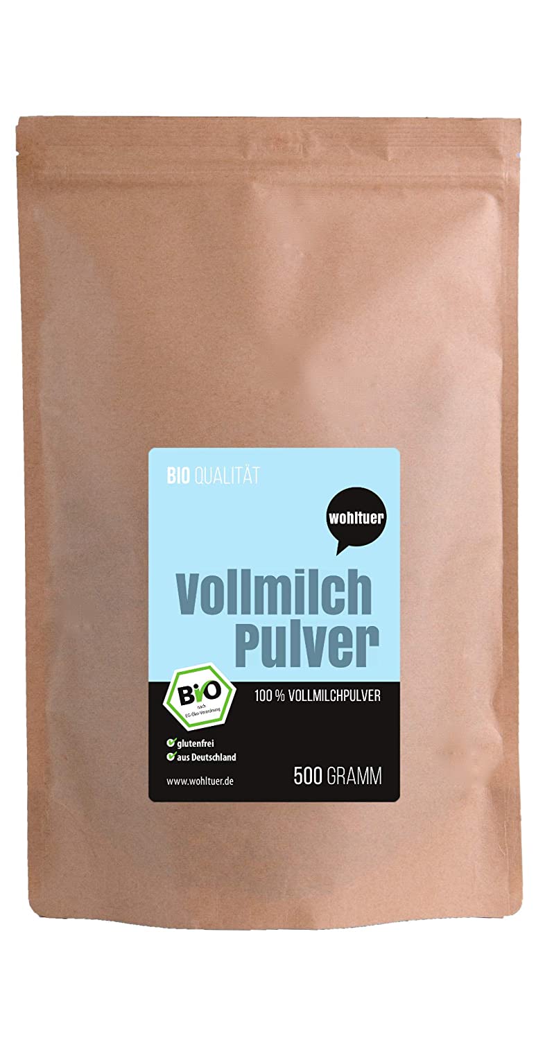 Wohltuer Bio Vollmilchpulver 500g | Bio & Weidehaltung | Sehr gut löslich & frei von Zusätzen | Milch