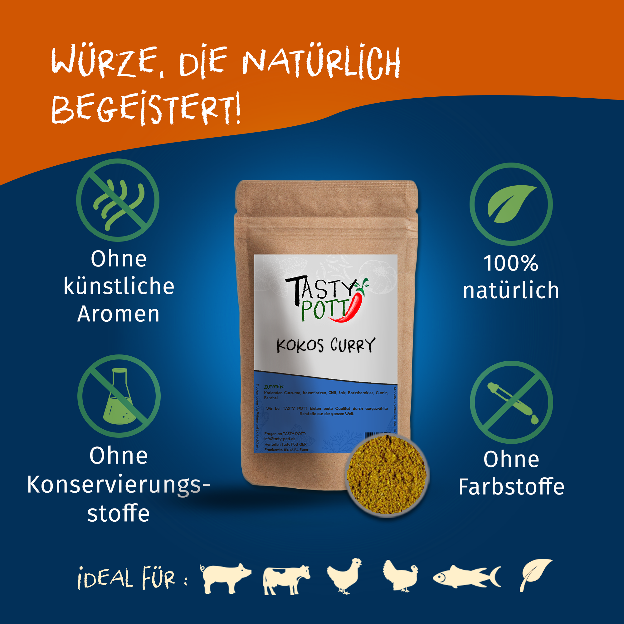 Kokos Curry Gewürz 75g Dose von Tasty Pott  Kokos Curry Gewürz 75g Dose von Tasty Pott