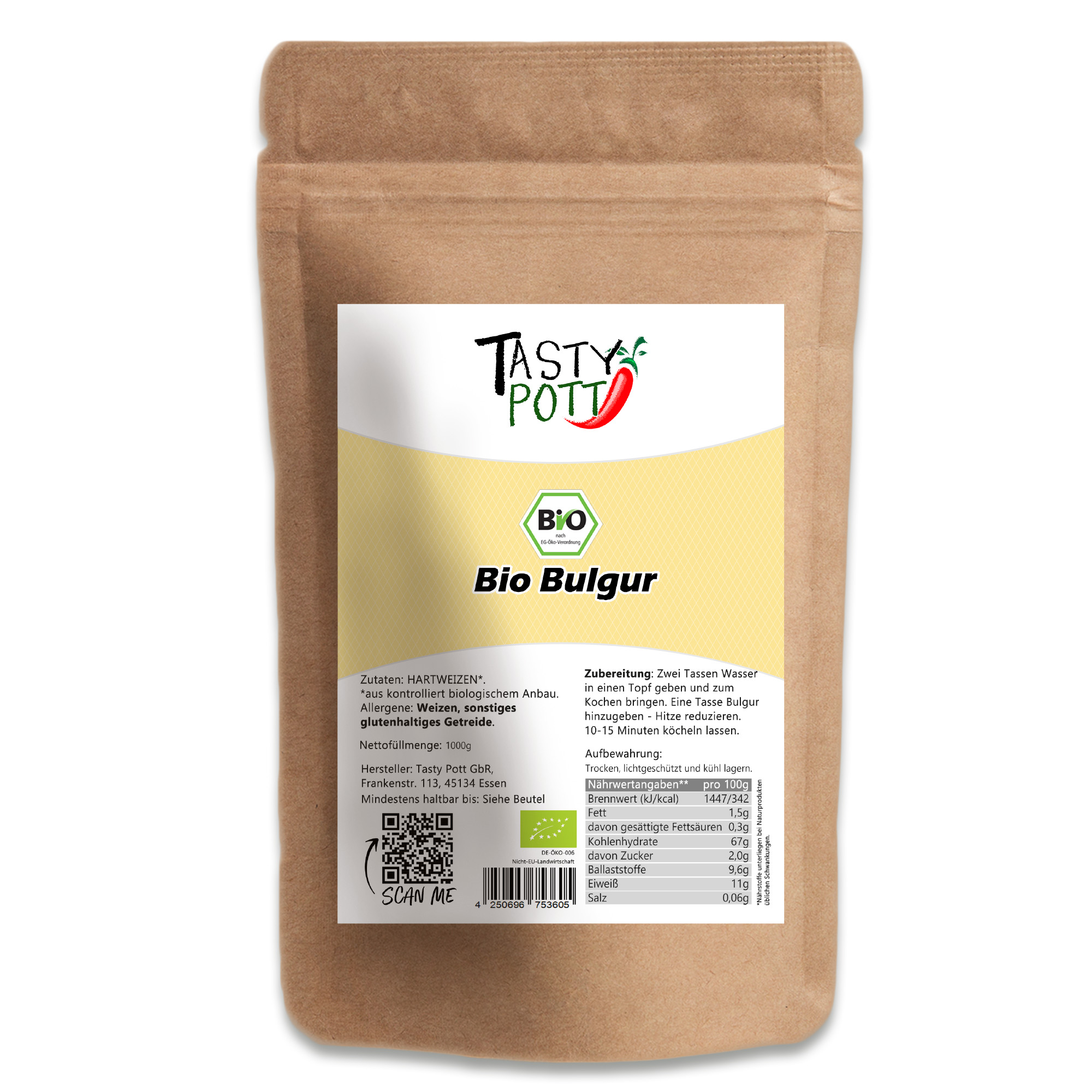 Tasty Pott Bulgur kaufen – Schnell & vielseitig | 100% Hartweizen | Ideal für Salate, Bowls & Beilagen 1000g