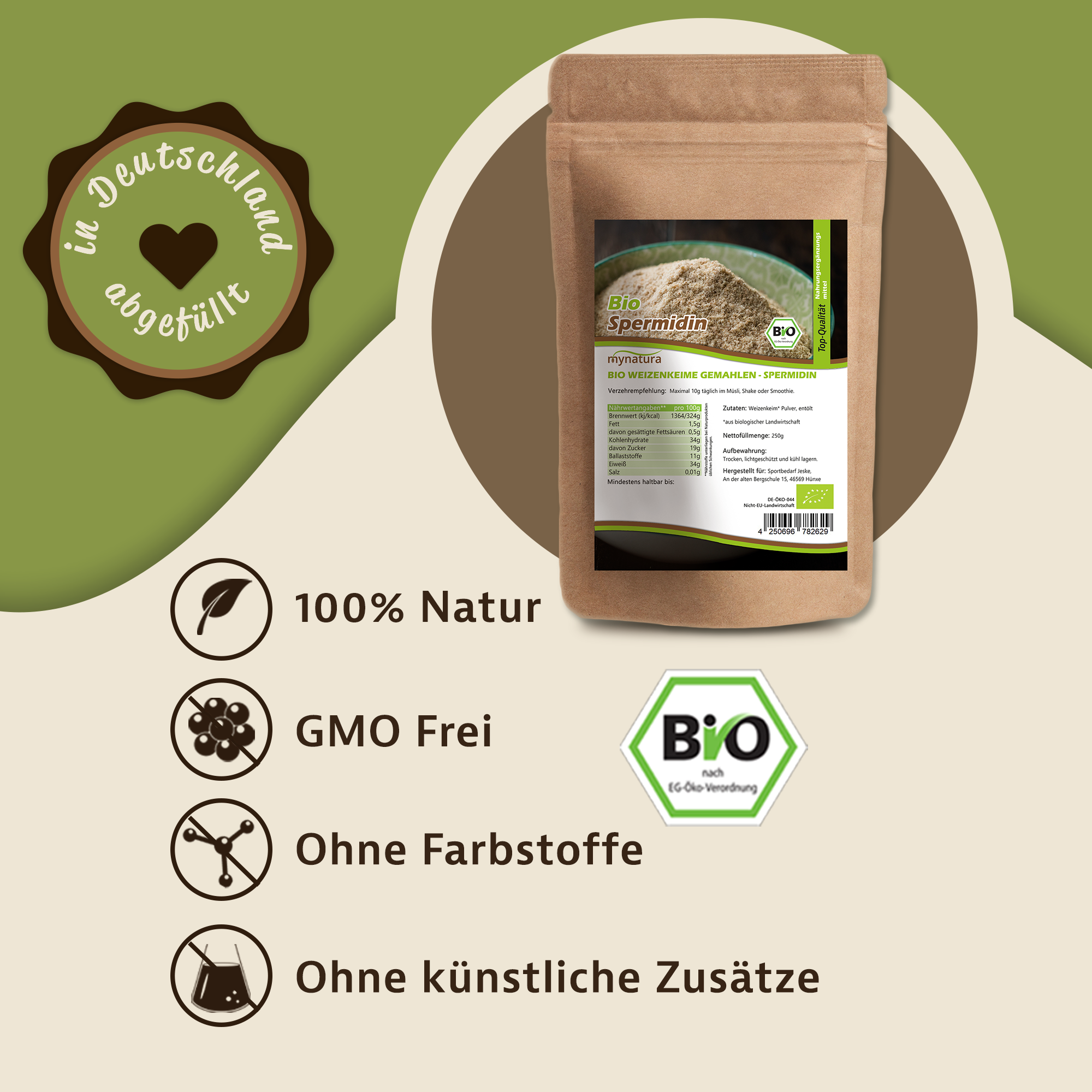 Mynatura Bio Weizenkeime gemahlen - Spermidin 250g Mynatura Bio Weizenkeime gemahlen - Spermidin 250g