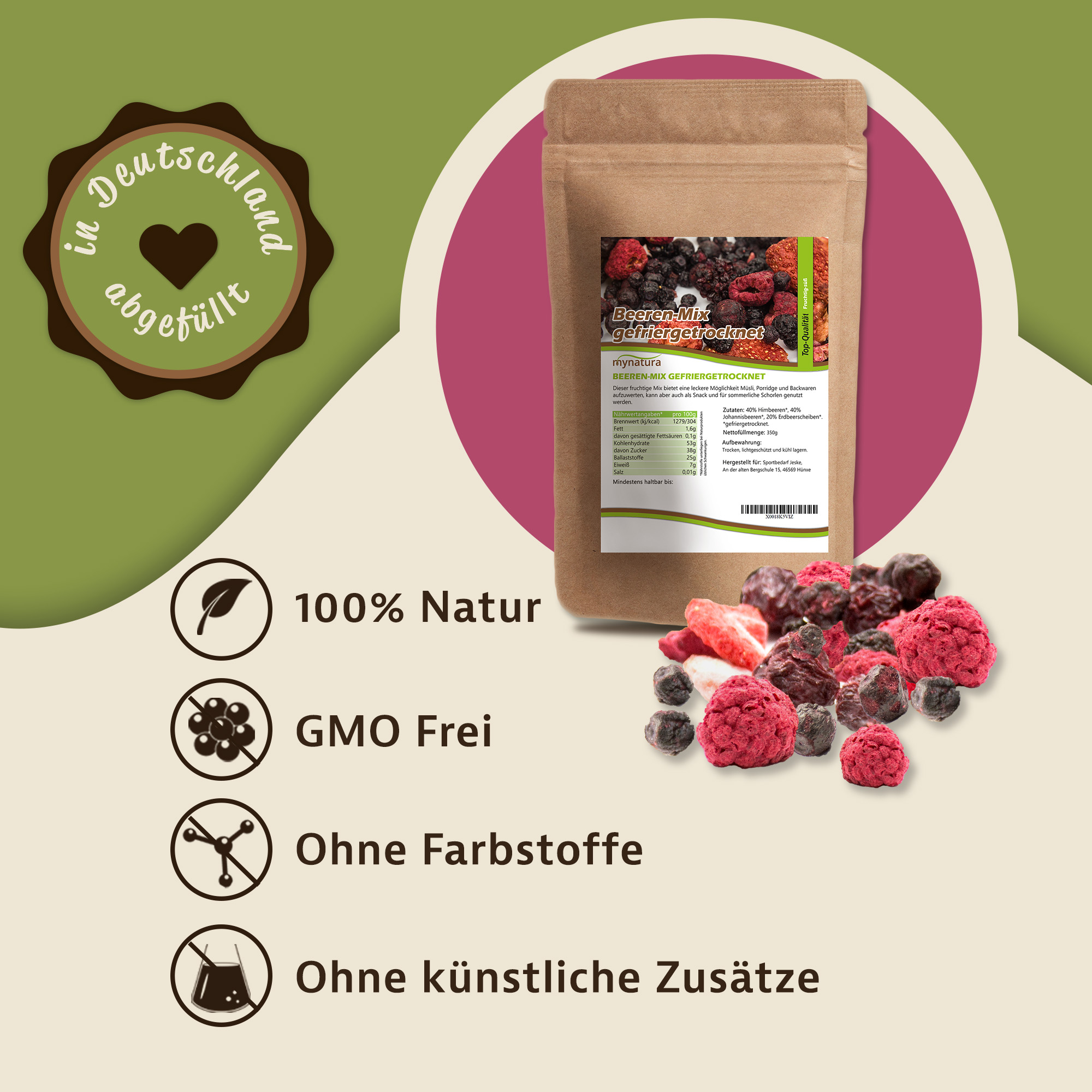 Mynatura Beeren-Mix – Gefriergetrocknete Beeren im 350g Beutel | Knusprig & fruchtig ohne Zusätze Mynatura Beeren-Mix – Gefriergetrocknete Beeren im 350g Beutel | Knusprig & fruchtig ohne Zusätze