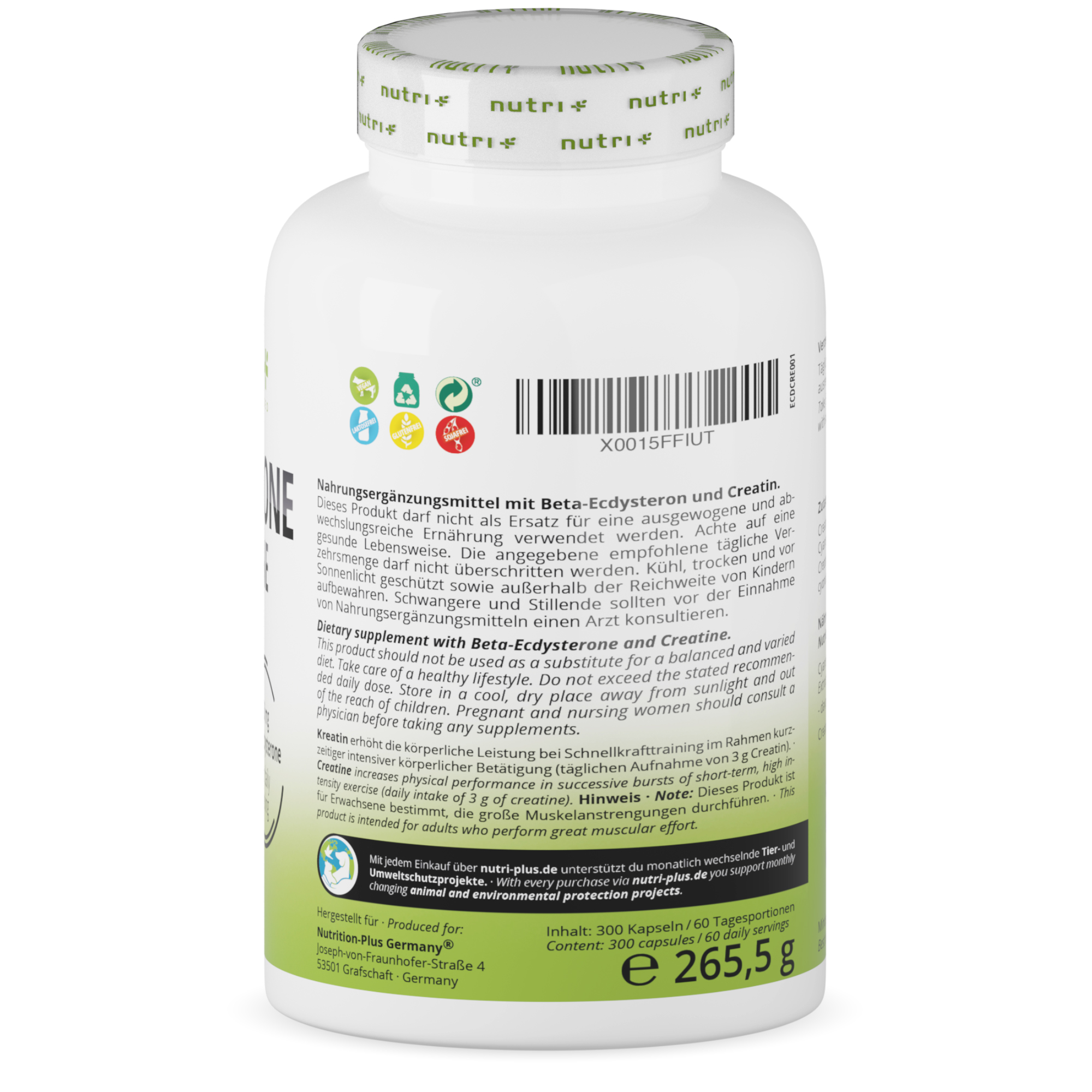 Nutri+ Creatin Kapseln mit Ecdysteron hochdosiert