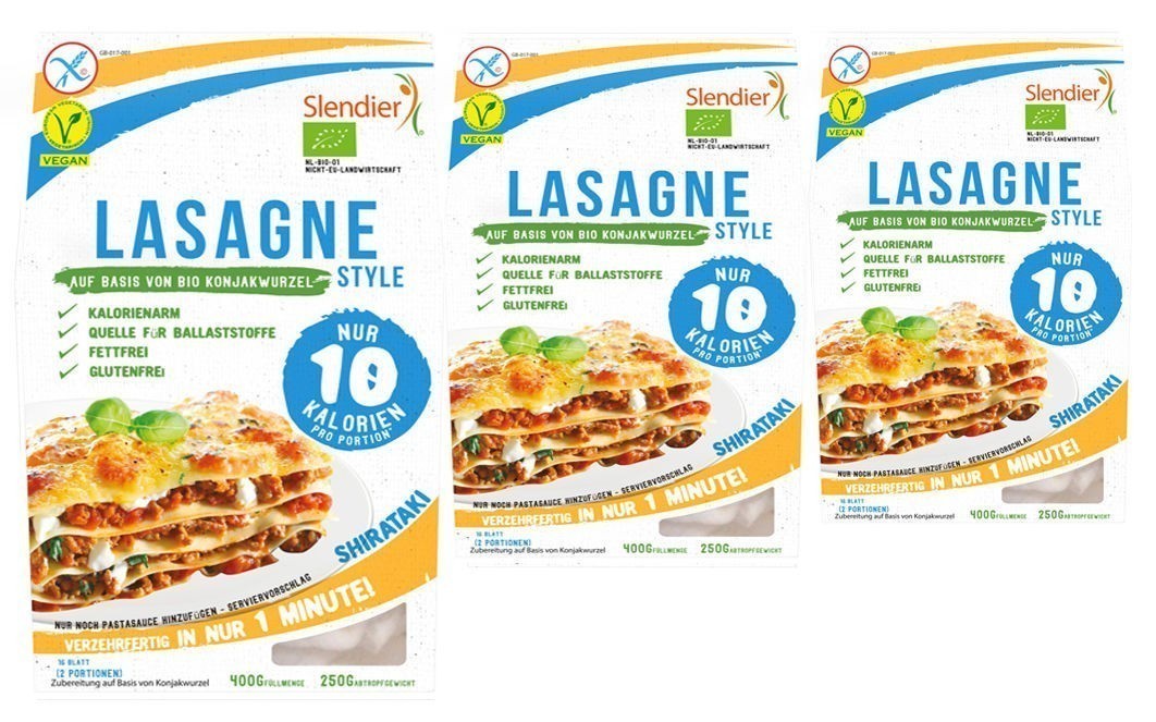 Slendier Basische Konjak Lasagne - Shirataki (6er Pack - Bio) Slendier Basische Konjak Lasagne - Shirataki (6er Pack - Bio)