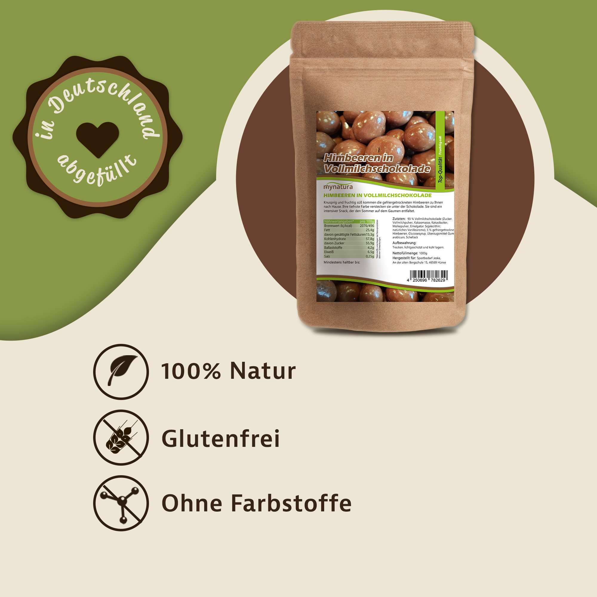 Mynatura Himbeeren in Vollmilchschokolade 1Kg