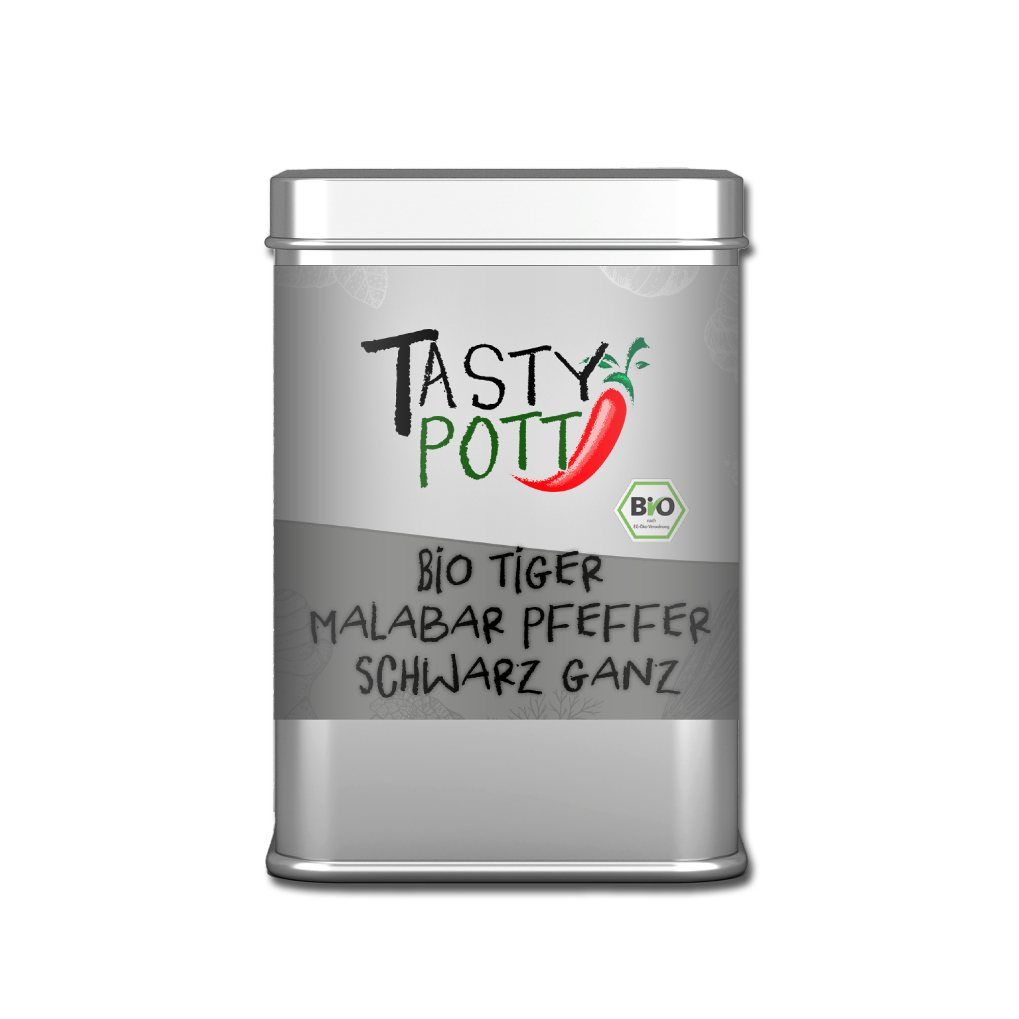 Tiger Bio Malabar Pfeffer schwarz - Tigerpfeffer ganz aus Indien | 100g Dose Tasty Pott   Tiger Bio Malabar Pfeffer schwarz - Tigerpfeffer ganz aus Indien | 100g Dose Tasty Pott
