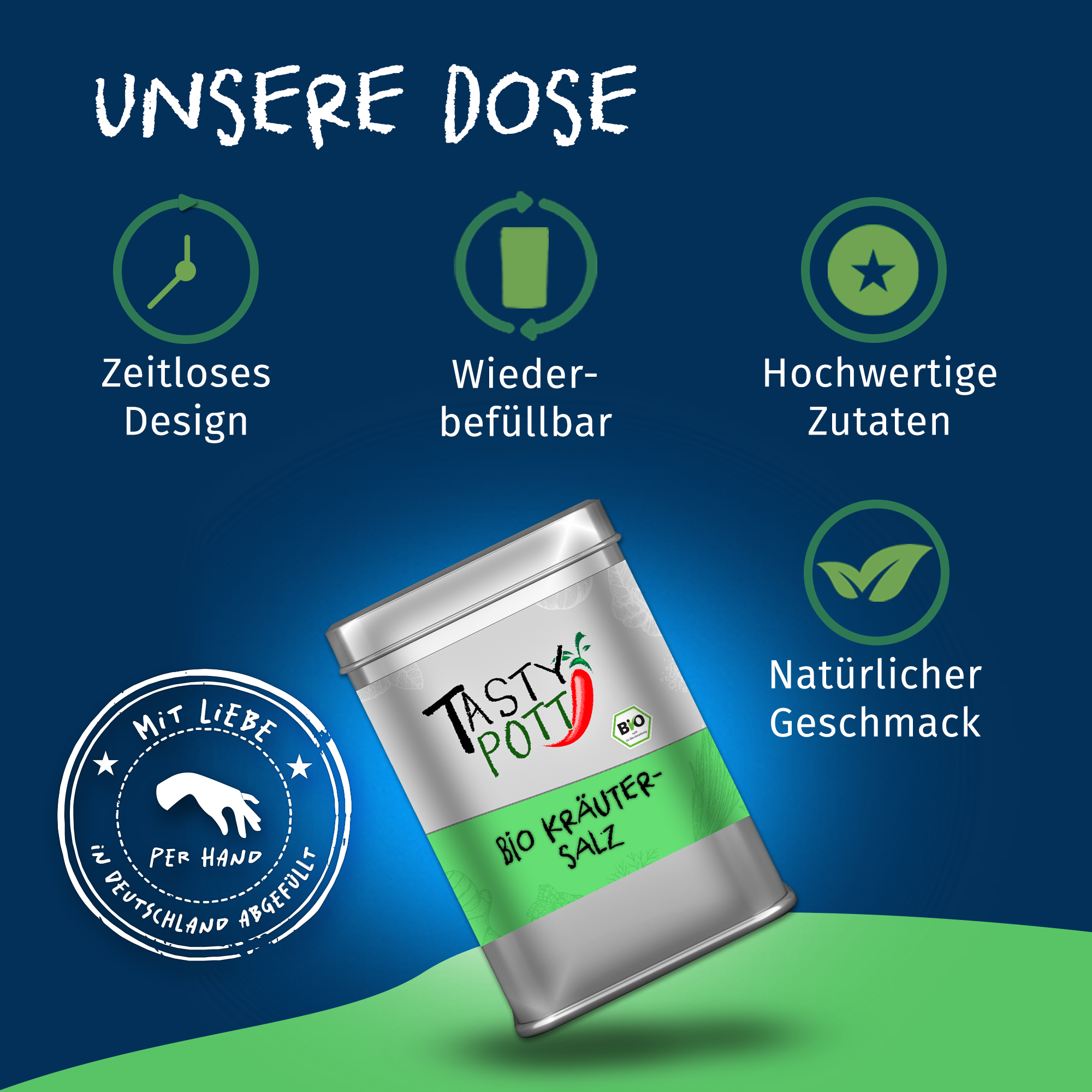 Bio Kräutersalz - Mediterrane Kräuter mit Salz - 100g Dose Tasty Pott Bio Kräutersalz - Mediterrane Kräuter mit Salz - 100g Dose Tasty Pott