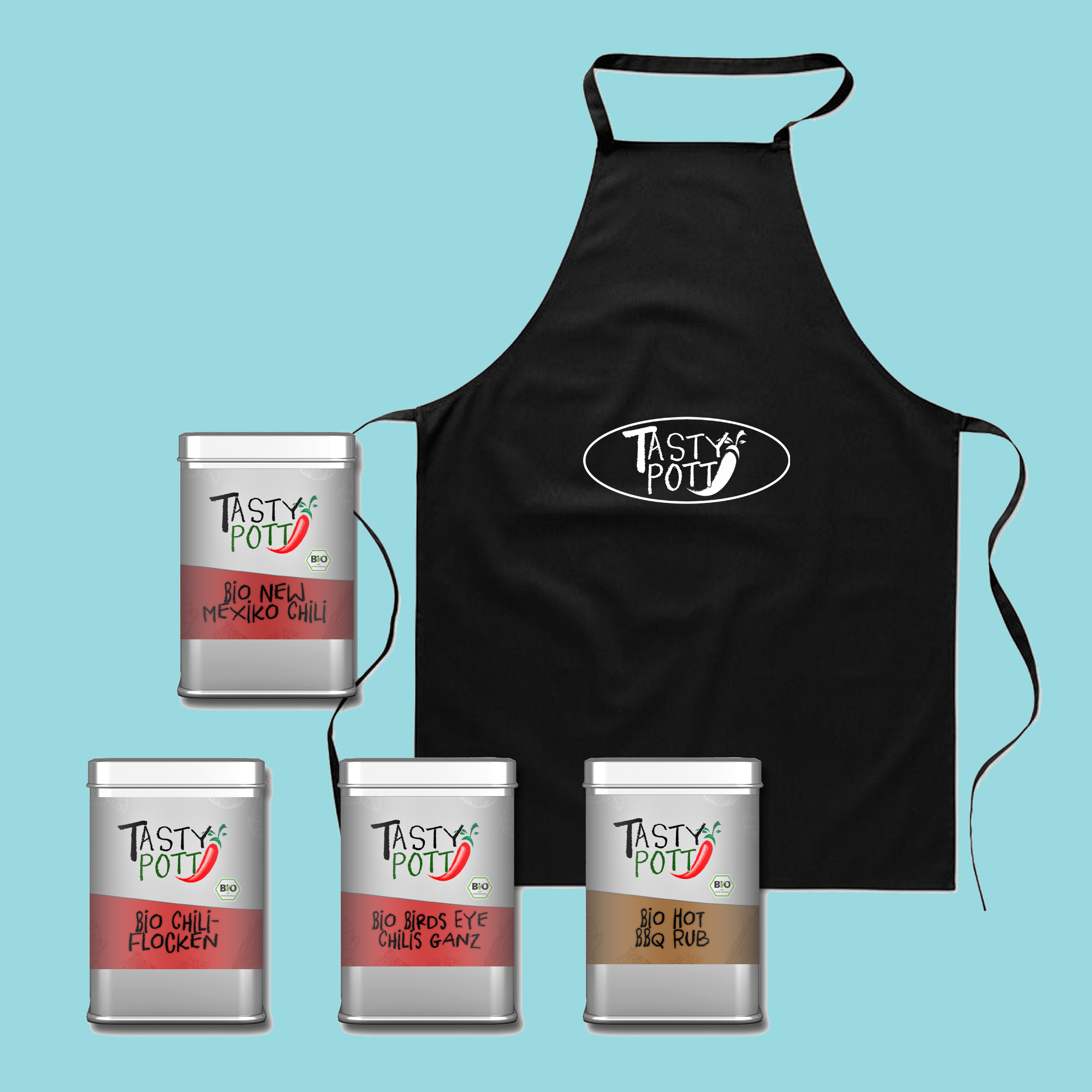 Bio Gewürz Set No. 6 | Scharfe Sache + Schürze | 260g pure Schärfe Tasty Pott