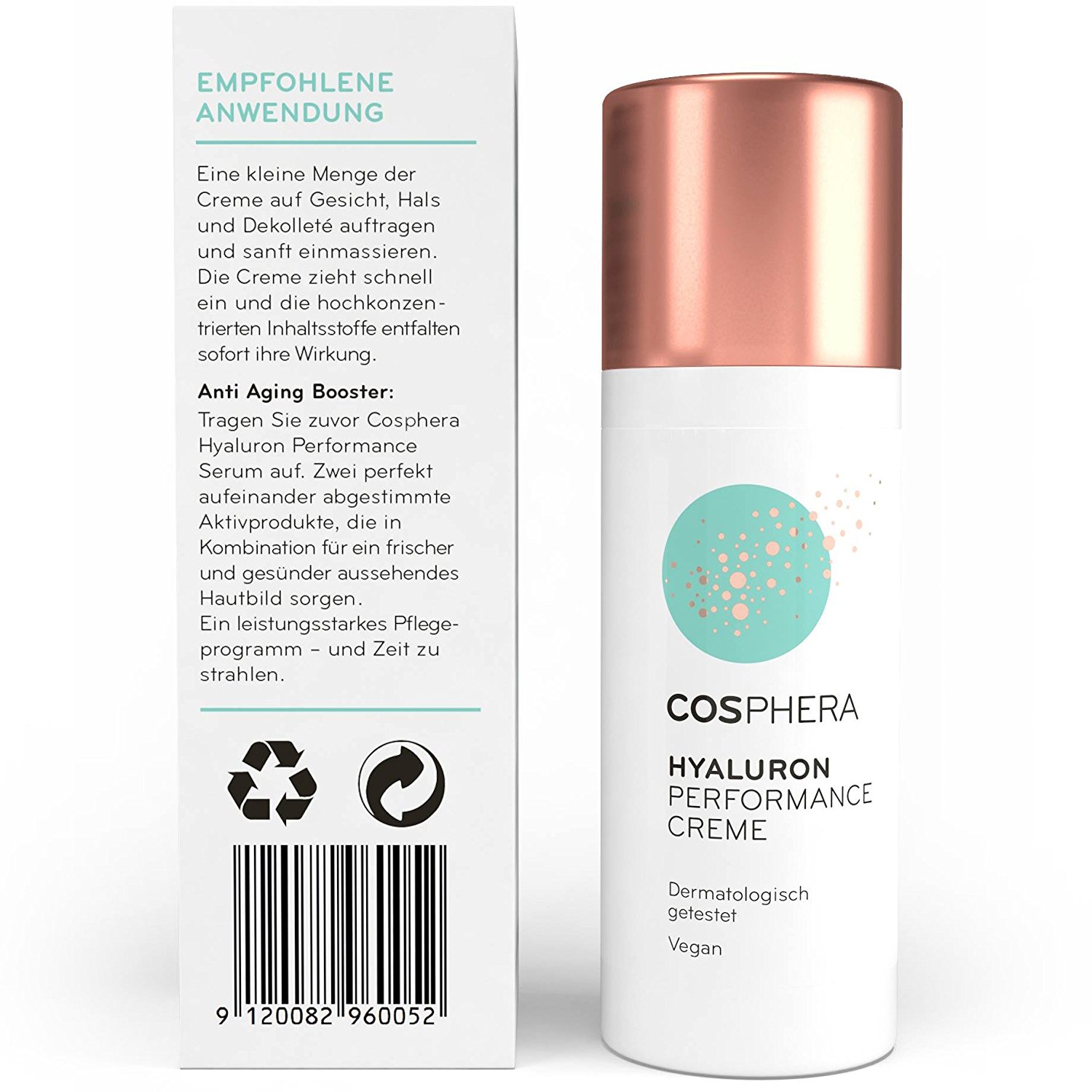 Cosphera - Hyaluron Performance Creme 50 ml - vegane Tages- und Nachtcreme hochdosiert für Gesicht,