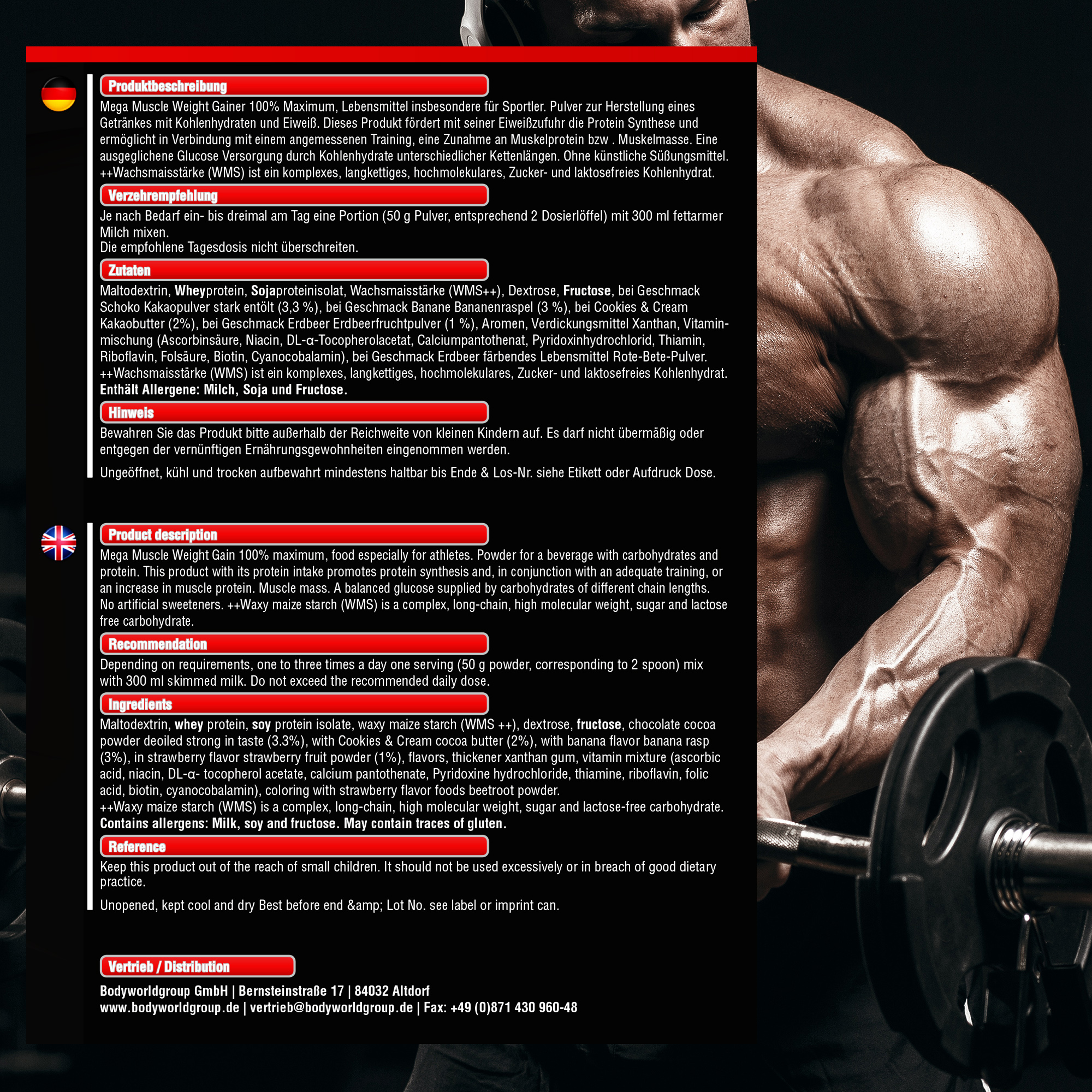 BWG Mega Muscle Weight Gainer 5kg Dose
