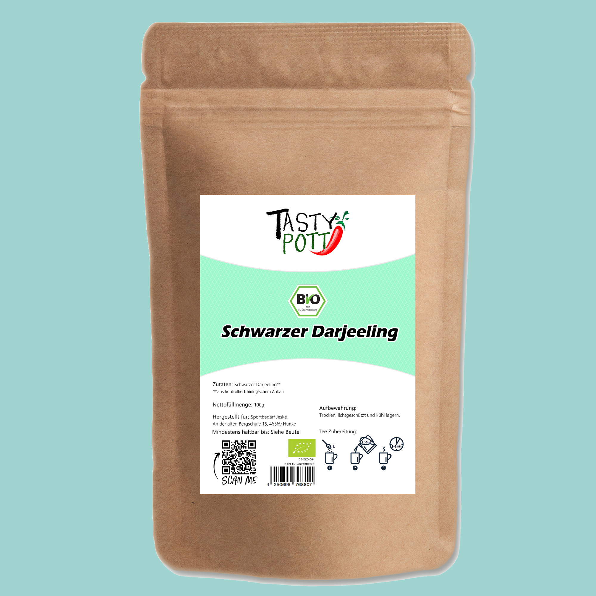 Bio Schwarzer Darjeeling Tee - Top Qualität - 250g Beutel von Tasty Pott