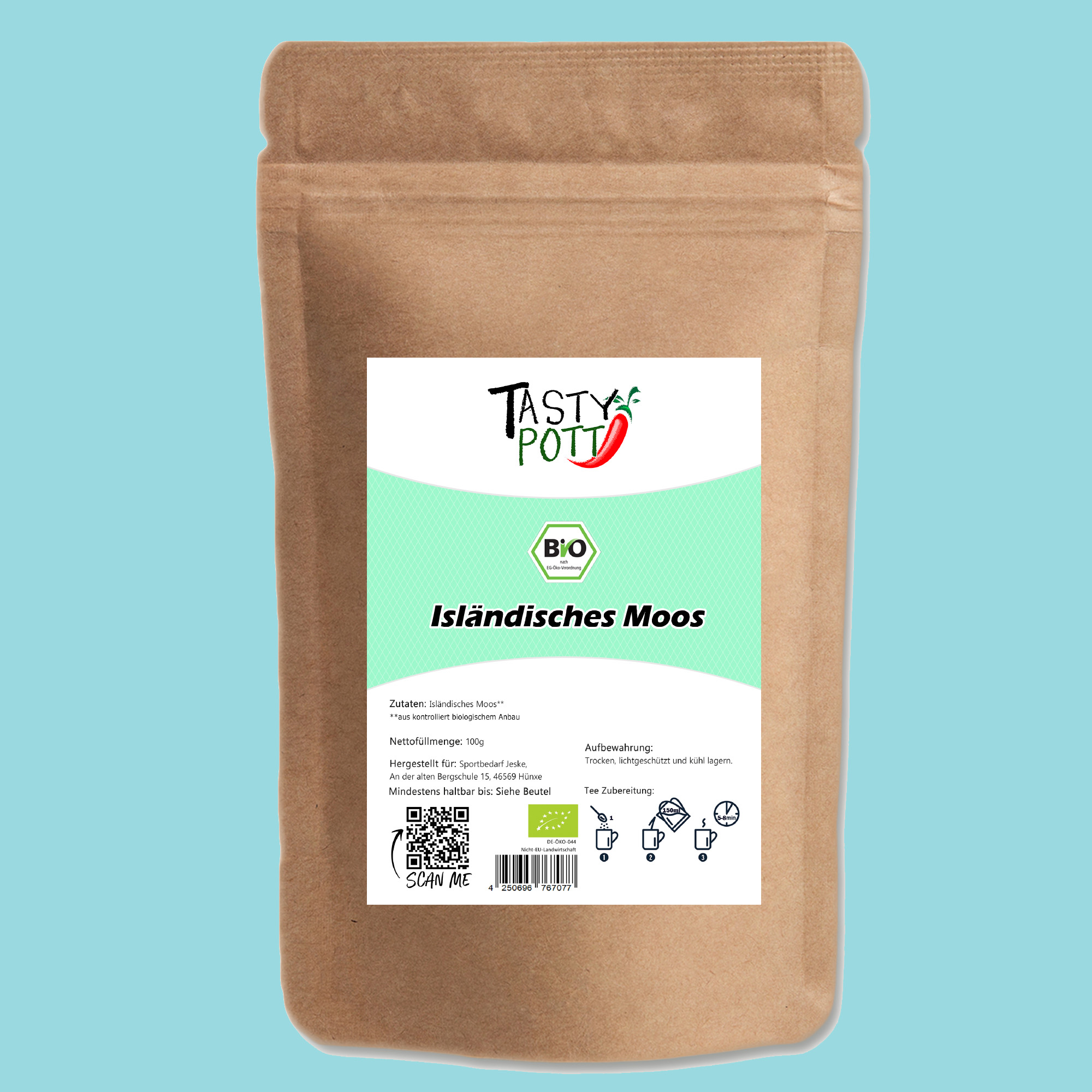 Bio Isländisches Moos - geschnitten und getrocknet - 100g Beutel Tasty Pott