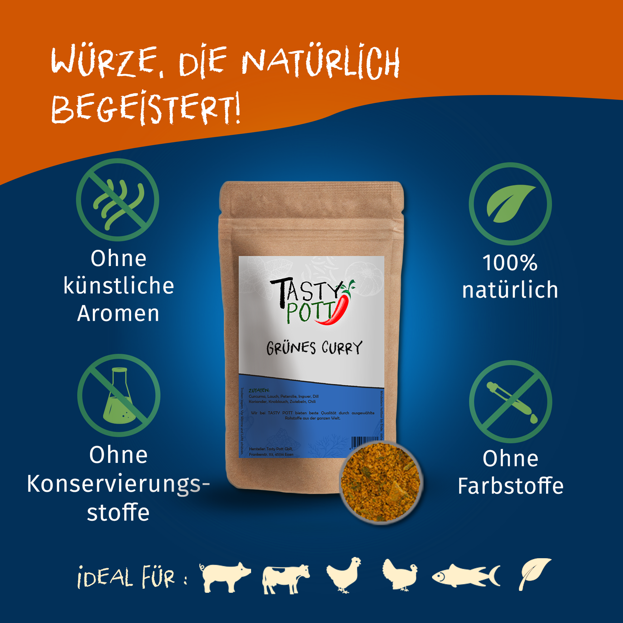 Grünes Curry Gewürz - Thai Curry | 60g Dose Tasty Pott   Grünes Curry Gewürz - Thai Curry | 60g Dose Tasty Pott