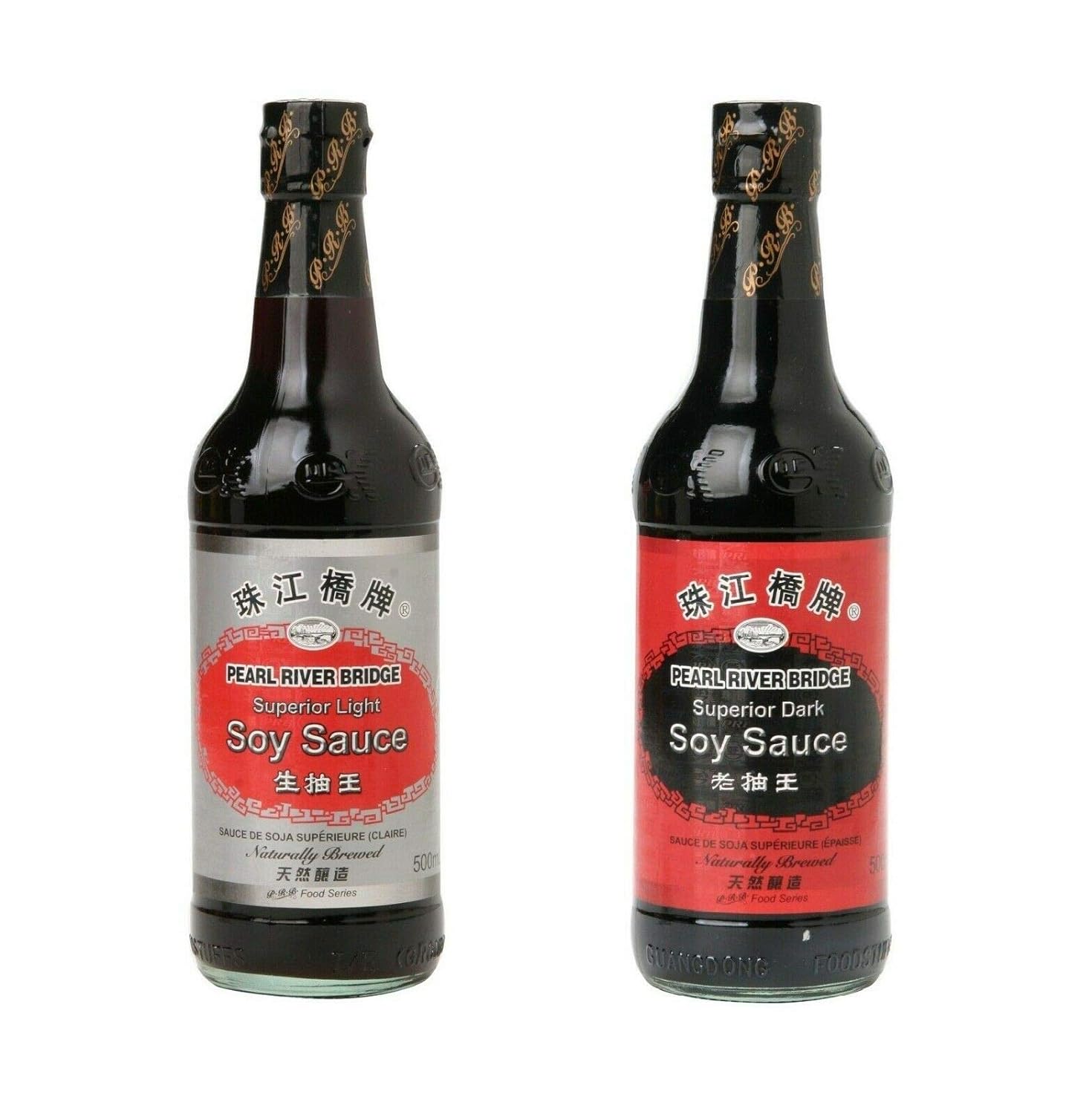Pearl River Bridge Doppelpack:Sojasauce Hell + Dunkel Mix Sojasoße(2x500ml)