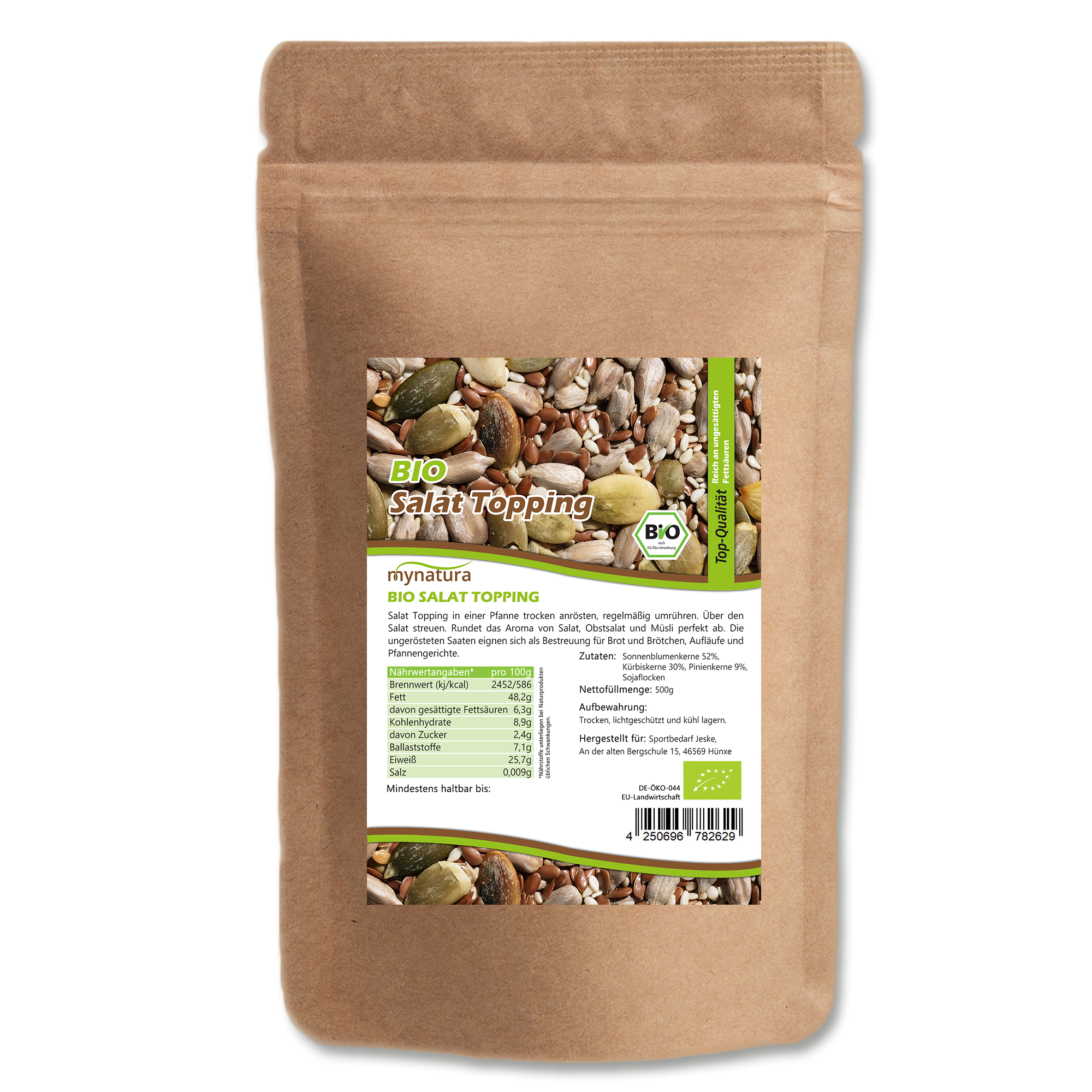 Bio Salat-Topping – Mischung aus Sonnenblumenkernen, Kürbiskernen, Pinienkernen & Sojaflocken | Mynatura Bioqualität Bio Salat-Topping – Mischung aus Sonnenblumenkernen, Kürbiskernen, Pinienkernen & Sojaflocken | Mynatura Bioqualität