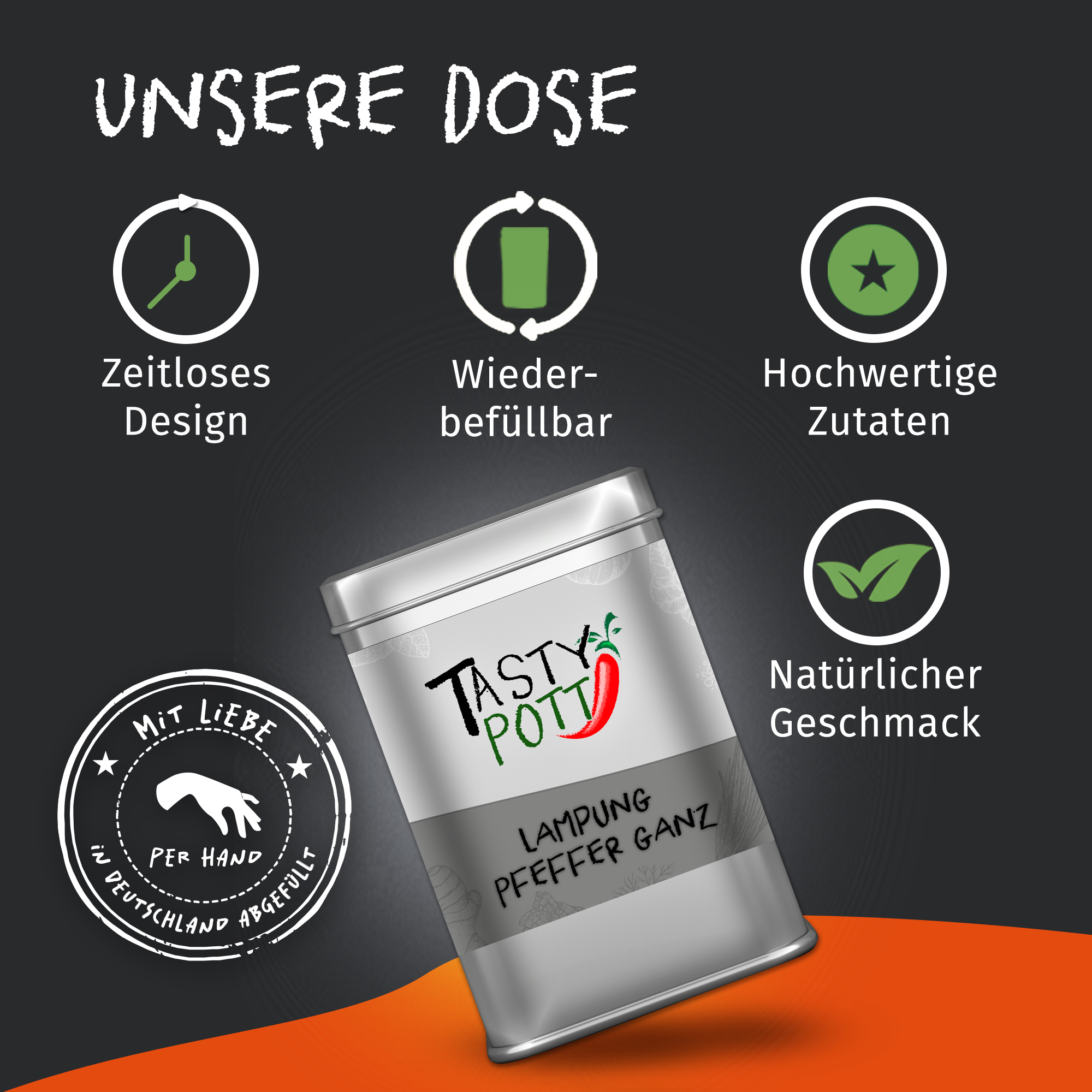 Lampung Pfeffer ganz - Stangenpfeffer - 50g Dose von Tasty Pott
