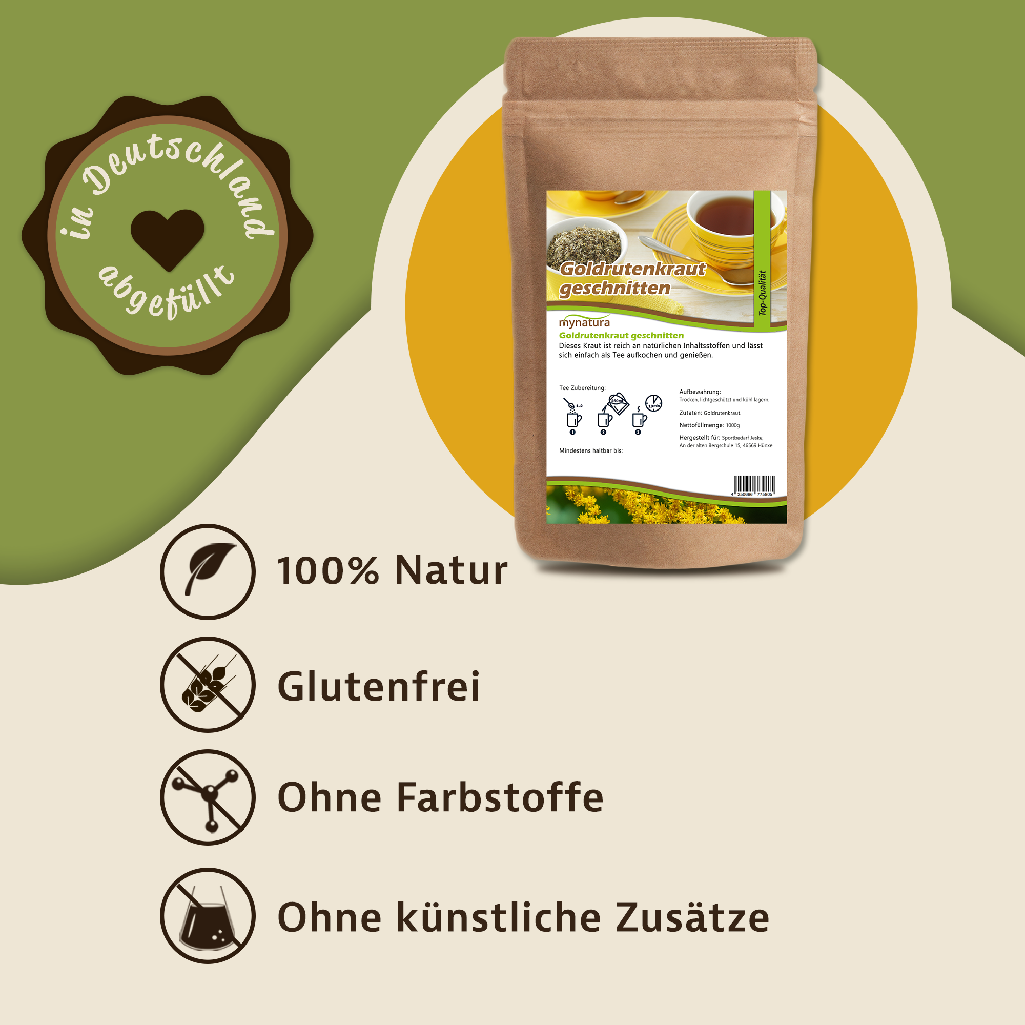 Goldrutenkraut getrocknet & geschnitten – natürliches Naturprodukt in bester Qualität von Mynatura 250g