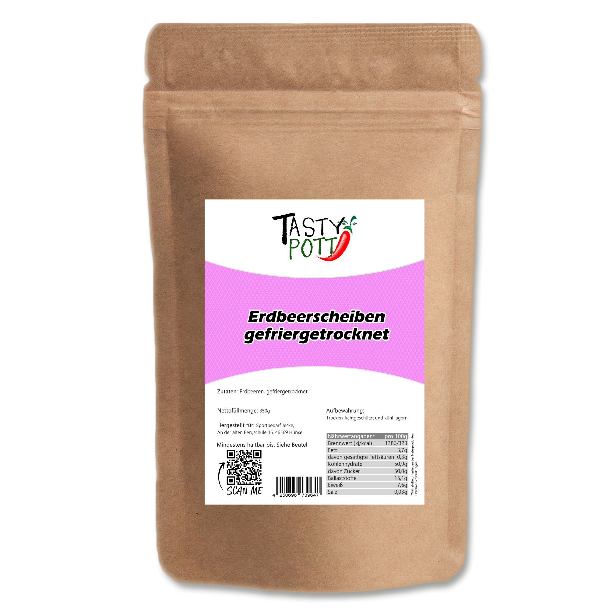 Gefriergetrocknete Erdbeerscheiben - Erdbeeren - 350g Beutel Tasty Pott 
