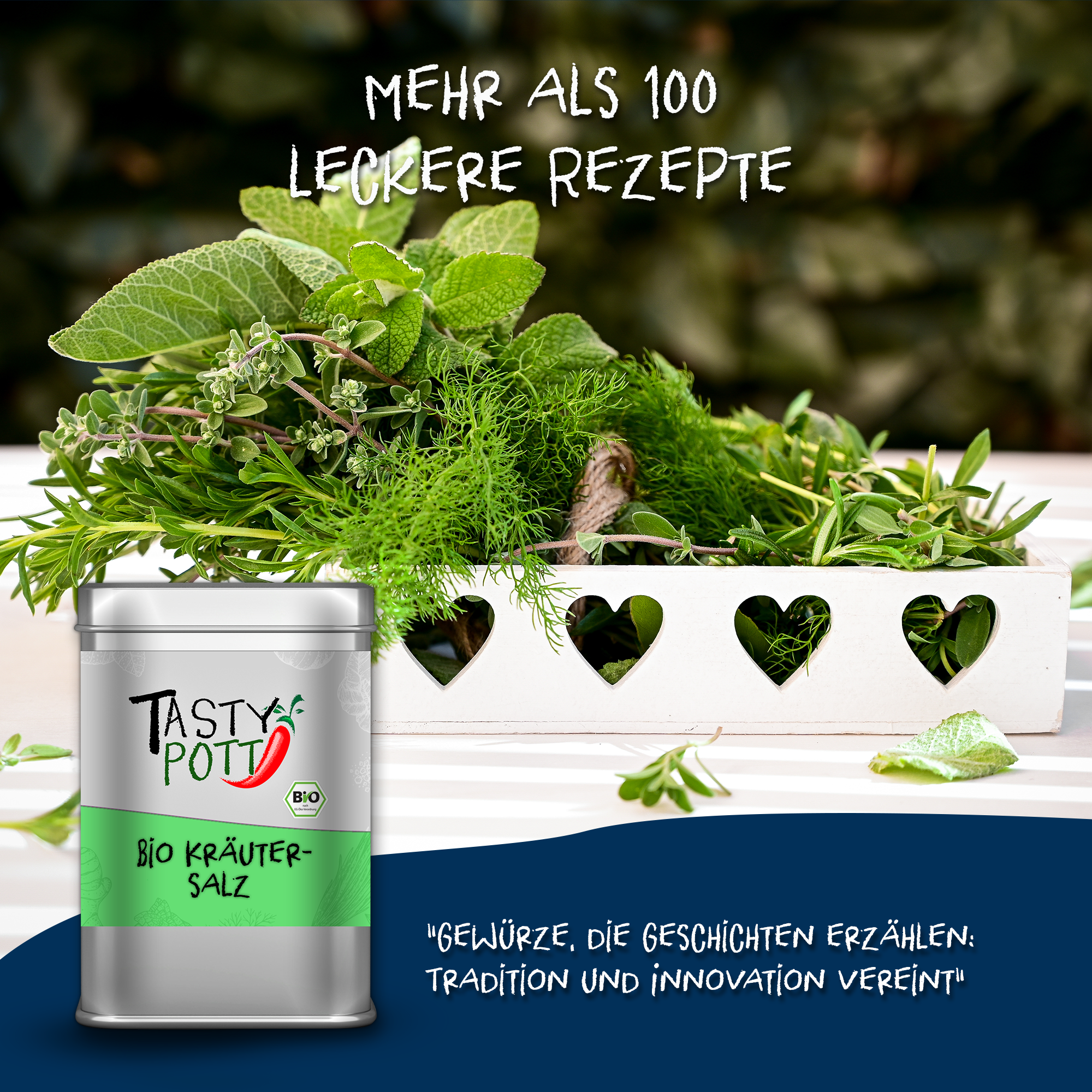Bio Kräutersalz - Mediterrane Kräuter mit Salz - 100g Dose Tasty Pott Bio Kräutersalz - Mediterrane Kräuter mit Salz - 100g Dose Tasty Pott