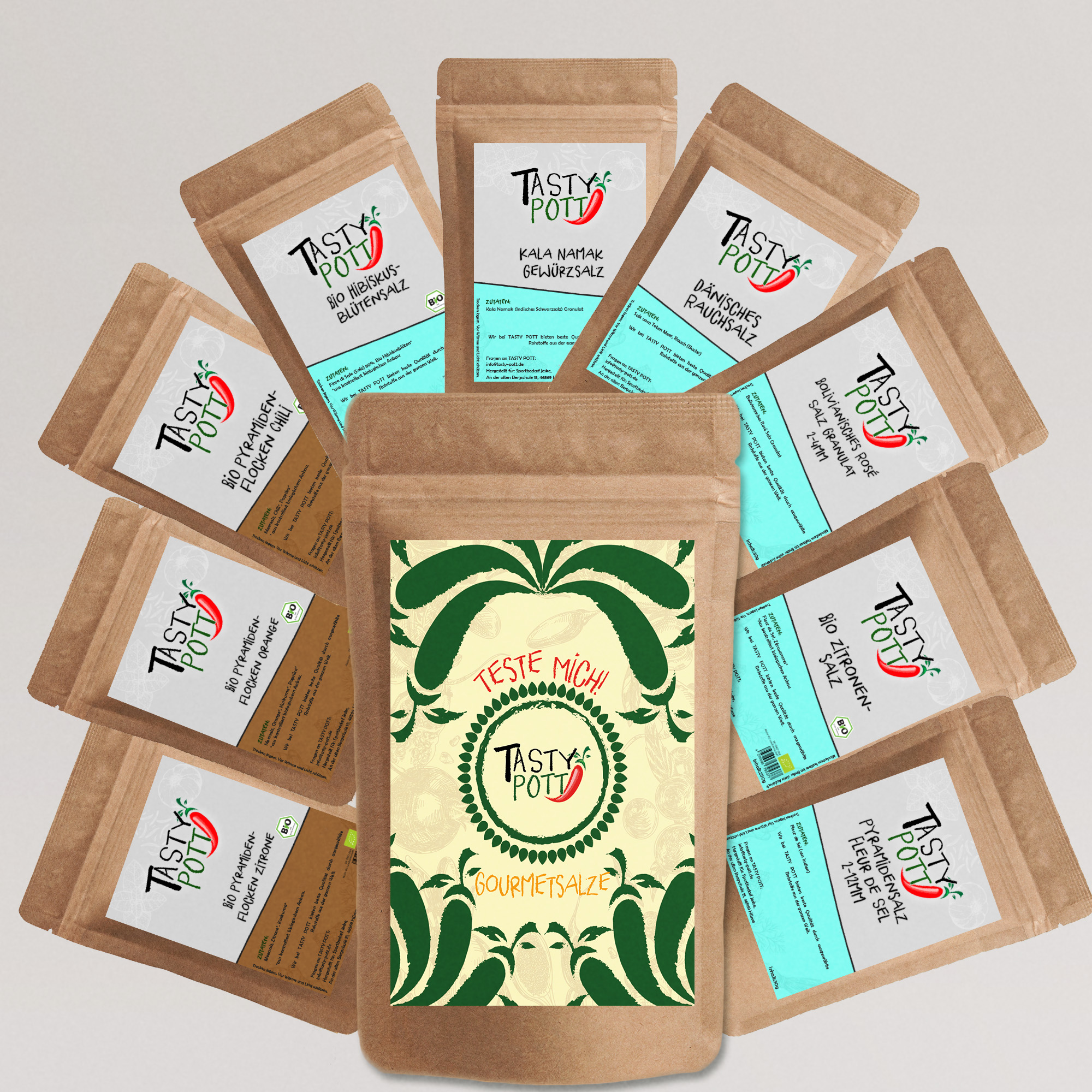 Tasty Pott Gourmet Salze Set 9x 30g Probierset - Salz Set - Gewürzsalze Tasty Pott Gourmet Salze Set 9x 30g Probierset - Salz Set - Gewürzsalze