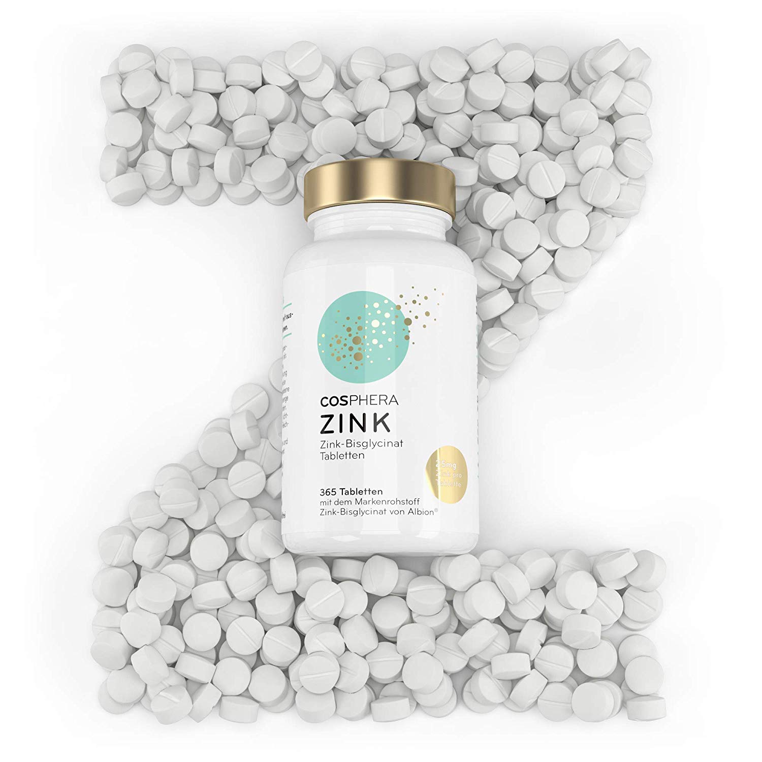 Cosphera - Zink Hochdosiert 25mg Zink-Bisglycinat 365 vegane Tabletten