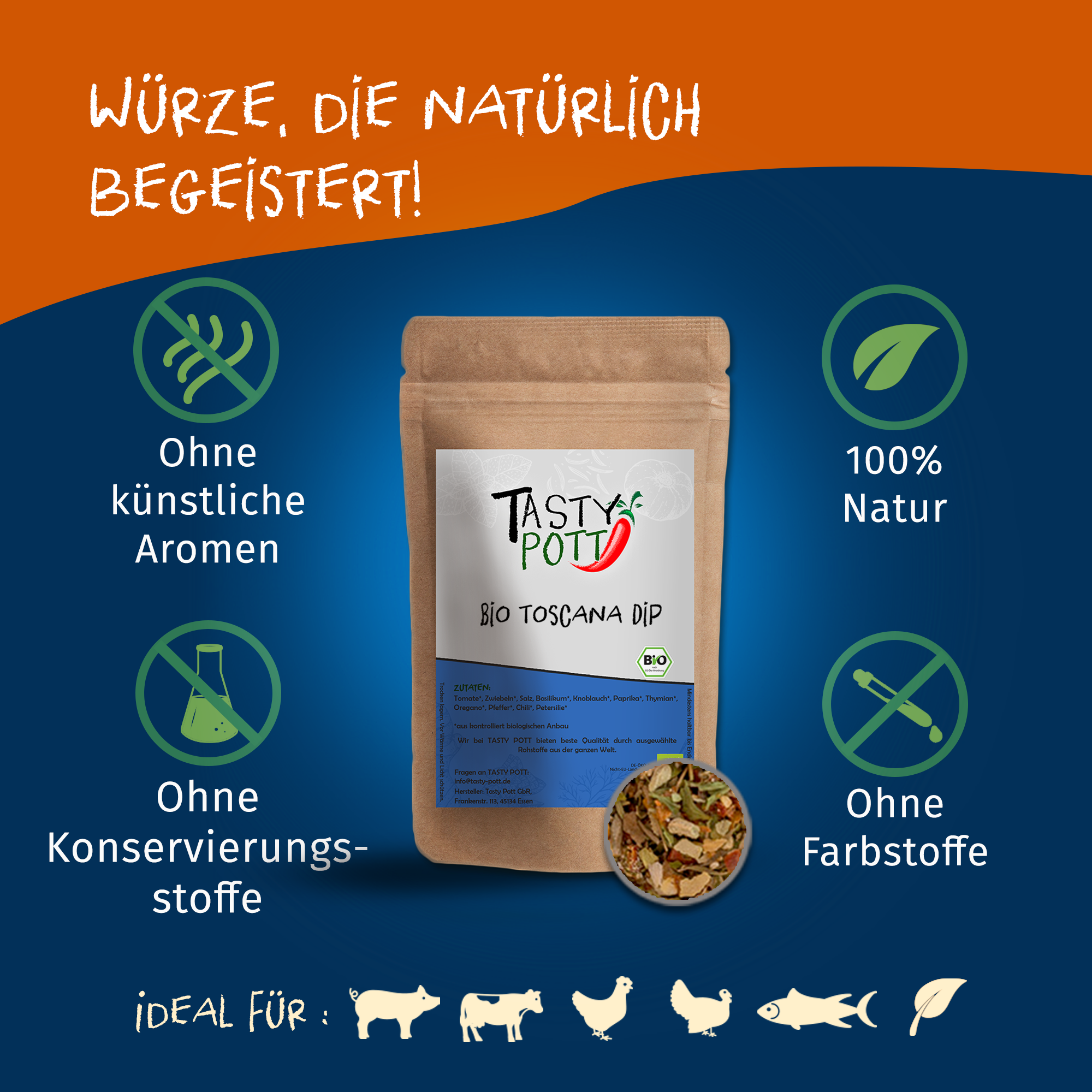 Bio Toscana Dip - Gewürzmischung für Dips - 75g Dose Tasty Pott