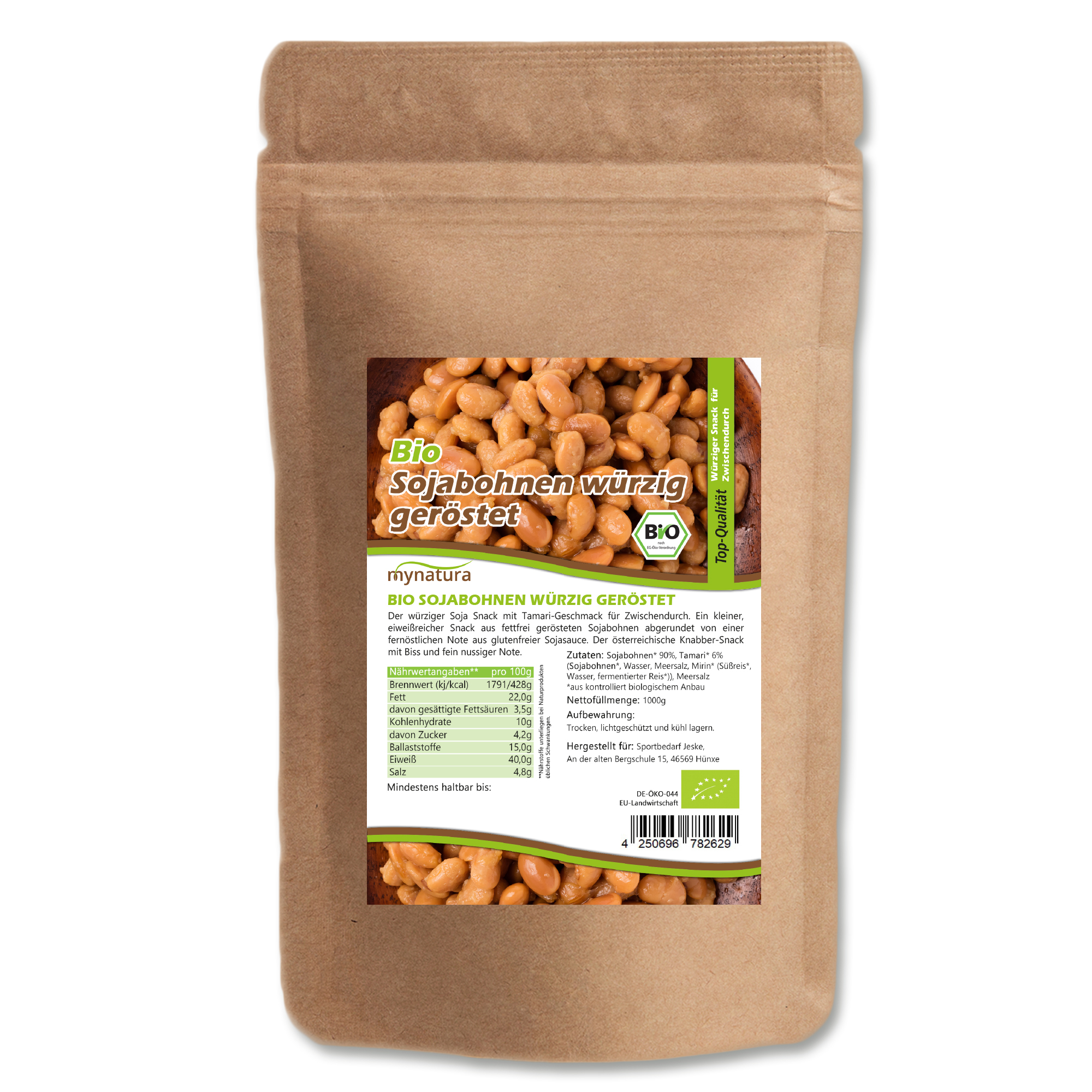 Bio Sojasnack würzig – knuspriger Pflanzensnack aus gerösteten Sojabohnen mit Tamari & Meersalz 1Kg
