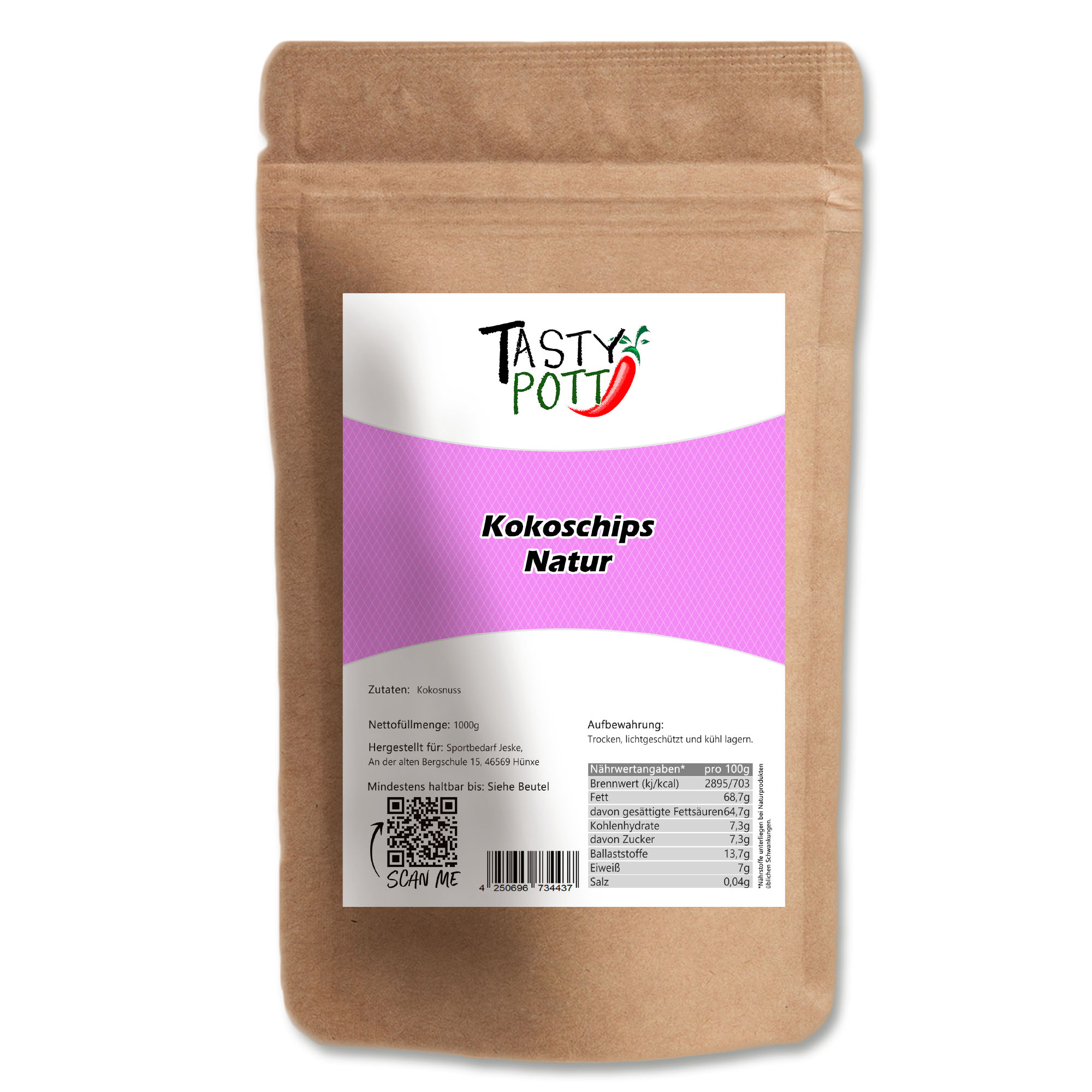 Kokoschips natur - Kokos-Chips - 1 kg Beutel von Tasty Pott  