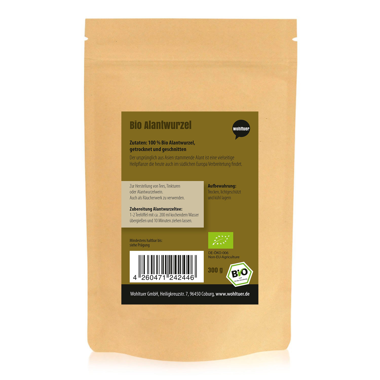 Wohltuer Bio Alantwurzel getrocknet geschnitten Kräutertee natürlich 300g