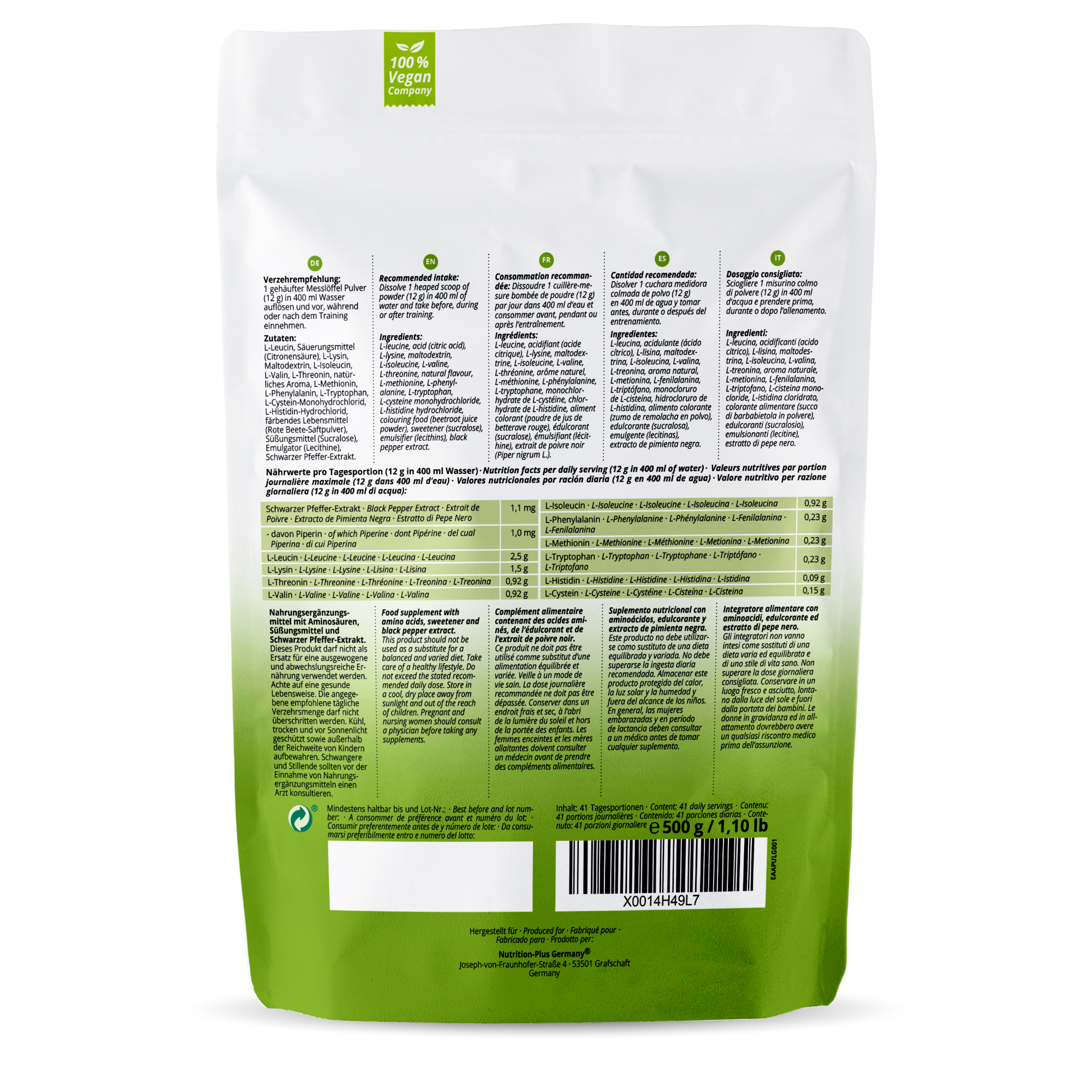 Nutri+ EAA Hochdosierte Aminosäuren  500g