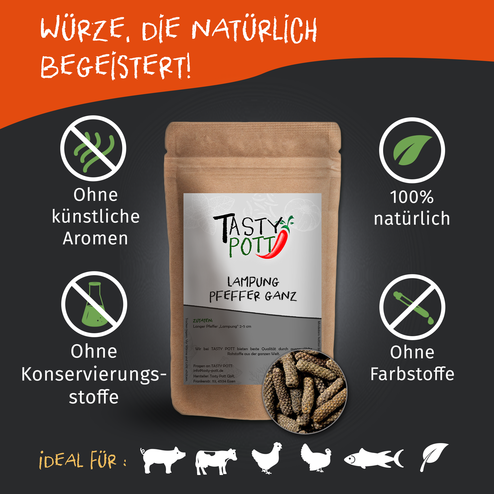 Lampung Pfeffer ganz - Stangenpfeffer - 50g Dose von Tasty Pott