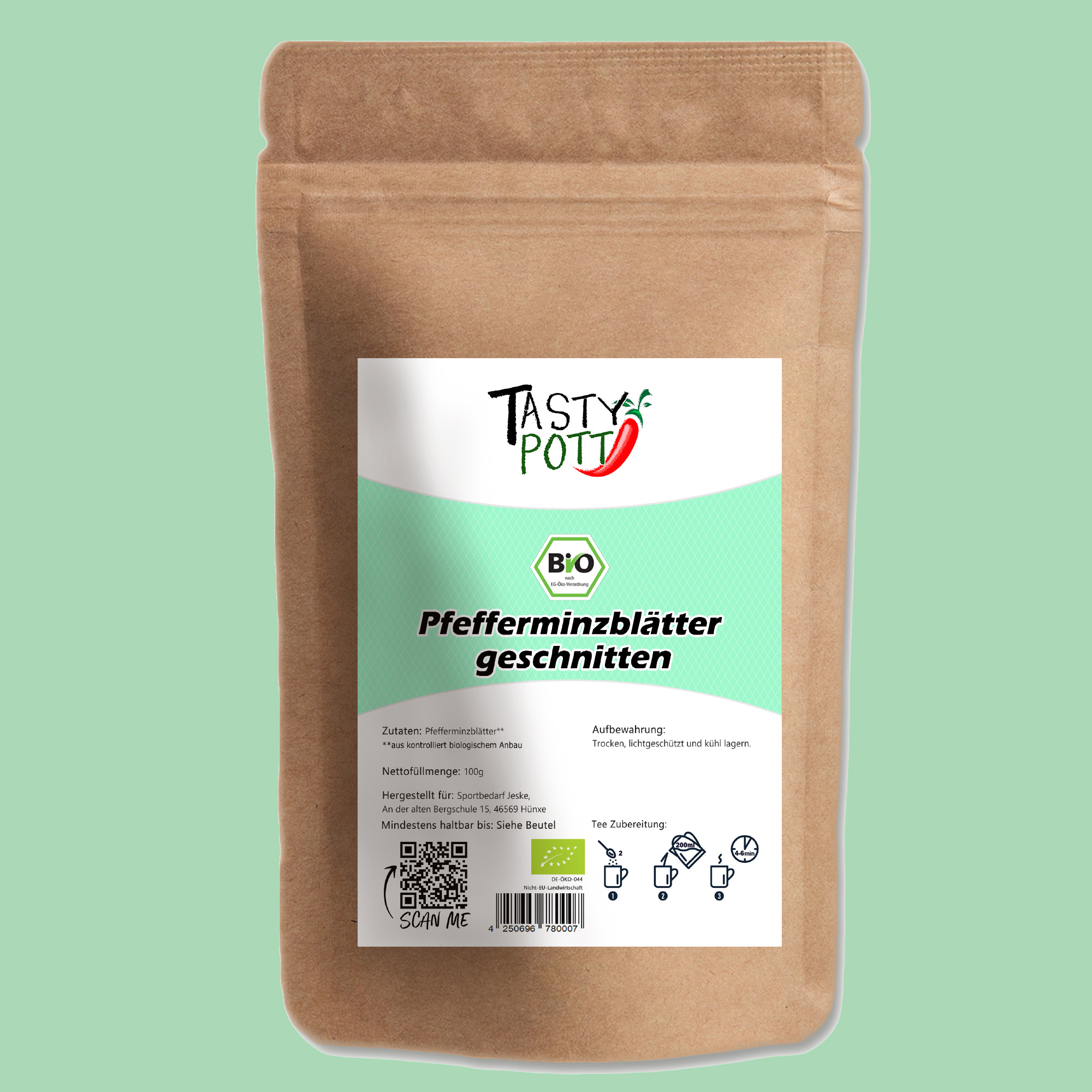 Bio Pfefferminzblätter geschnitten - Minze getrocknet - 250g Beutel von Tasty Pott Bio Pfefferminzblätter geschnitten - Minze getrocknet - 250g Beutel von Tasty Pott