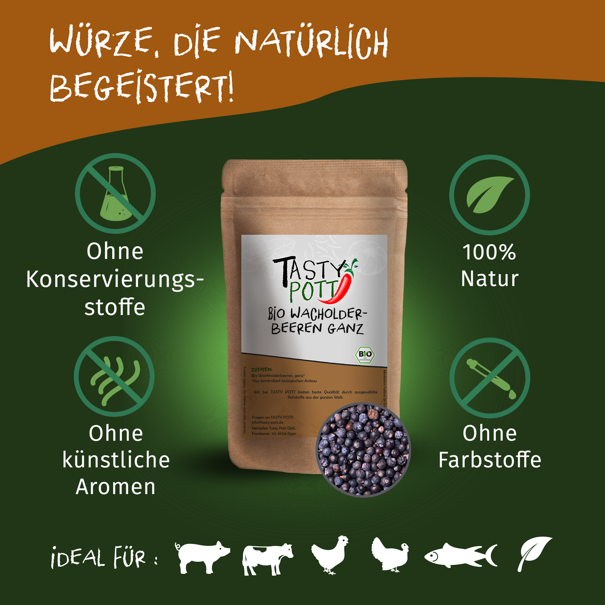 Tasty Pott Bio Wacholderbeeren - ganz - 50g