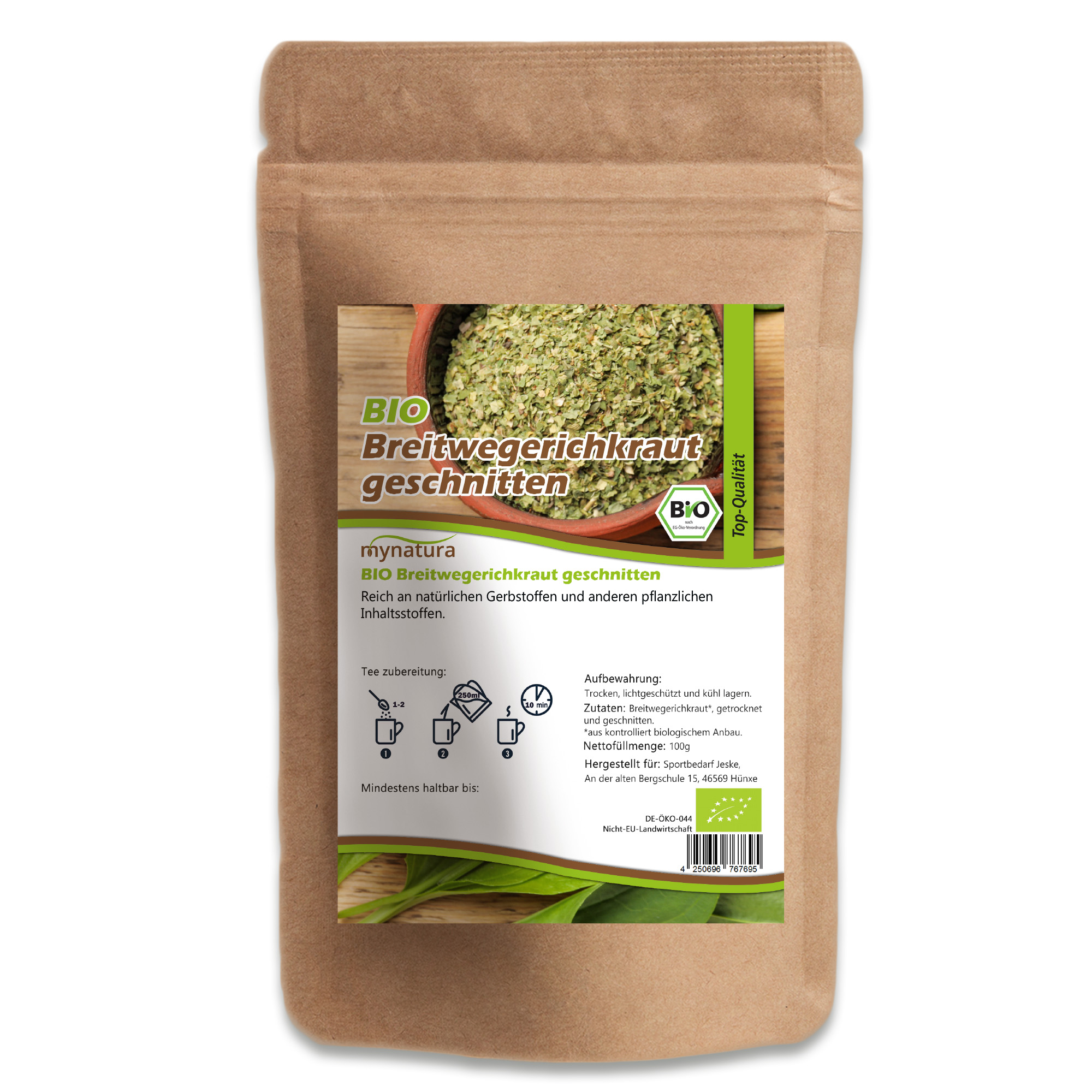 Getrocknetes und geschnittenes Breitwegerichkraut von Mynatura – naturbelassenes Kraut für Tees und Aufgüsse 100g